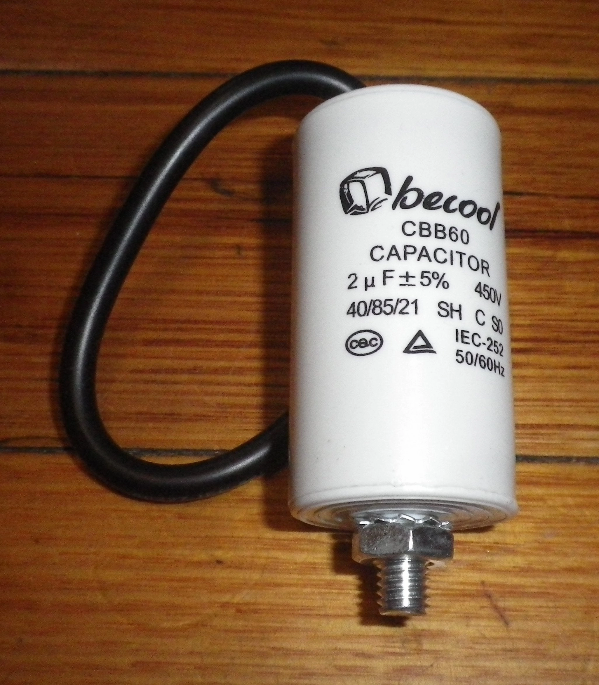 2uF  450Volt Motor Run Capacitor with Wires - Part # CAP002L