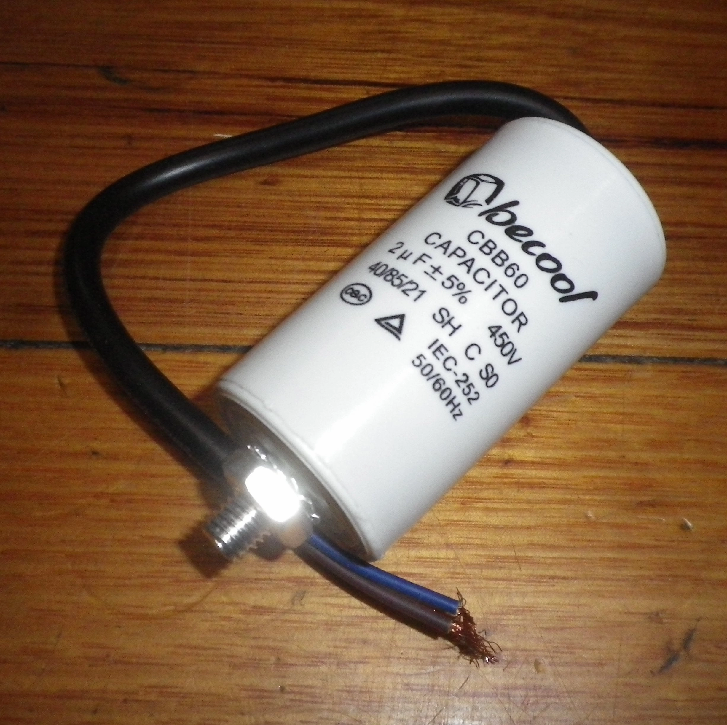2uF  450Volt Motor Run Capacitor with Wires - Part # CAP002L