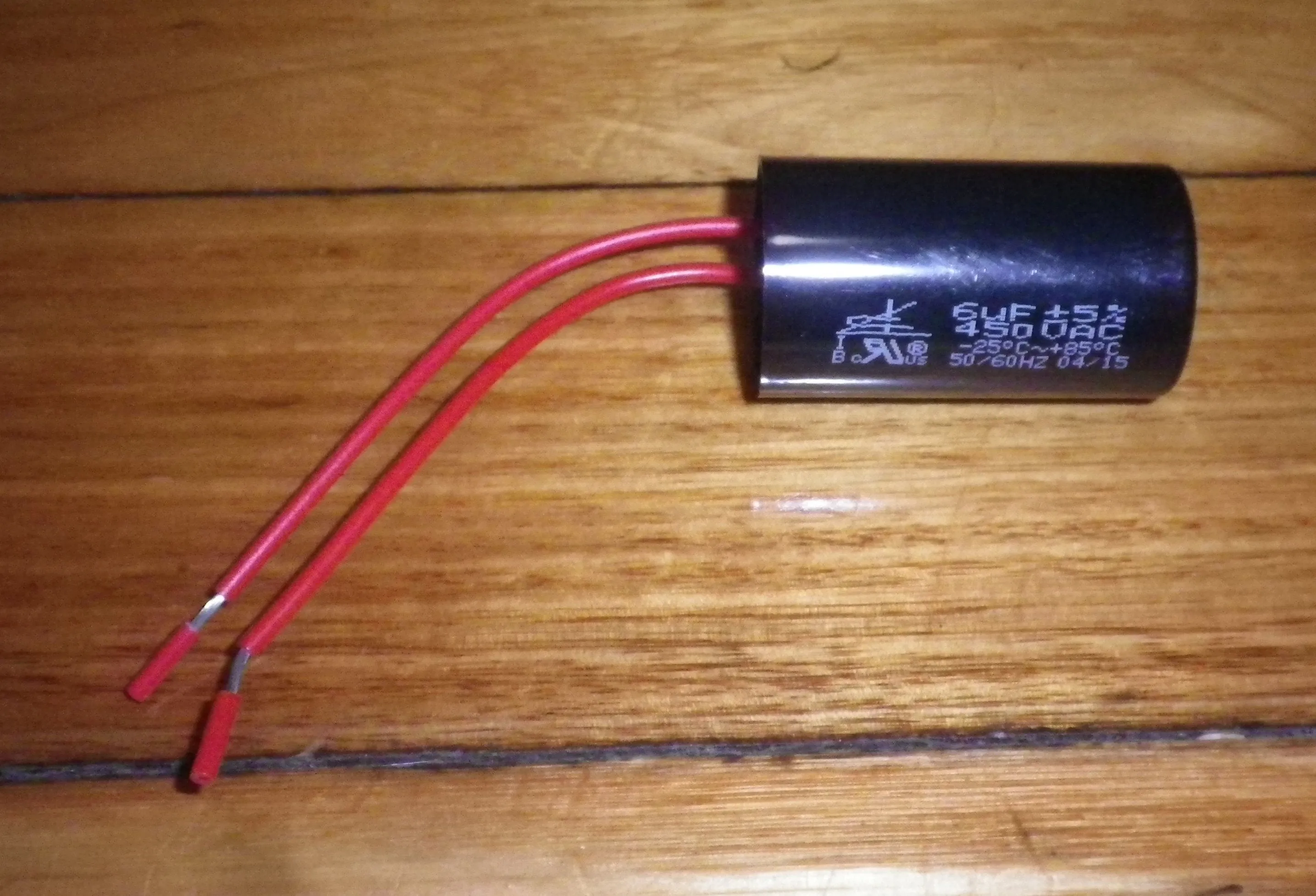 6uF 450Volt Motor Run Capacitor with Wires - Part # 6SMR450
