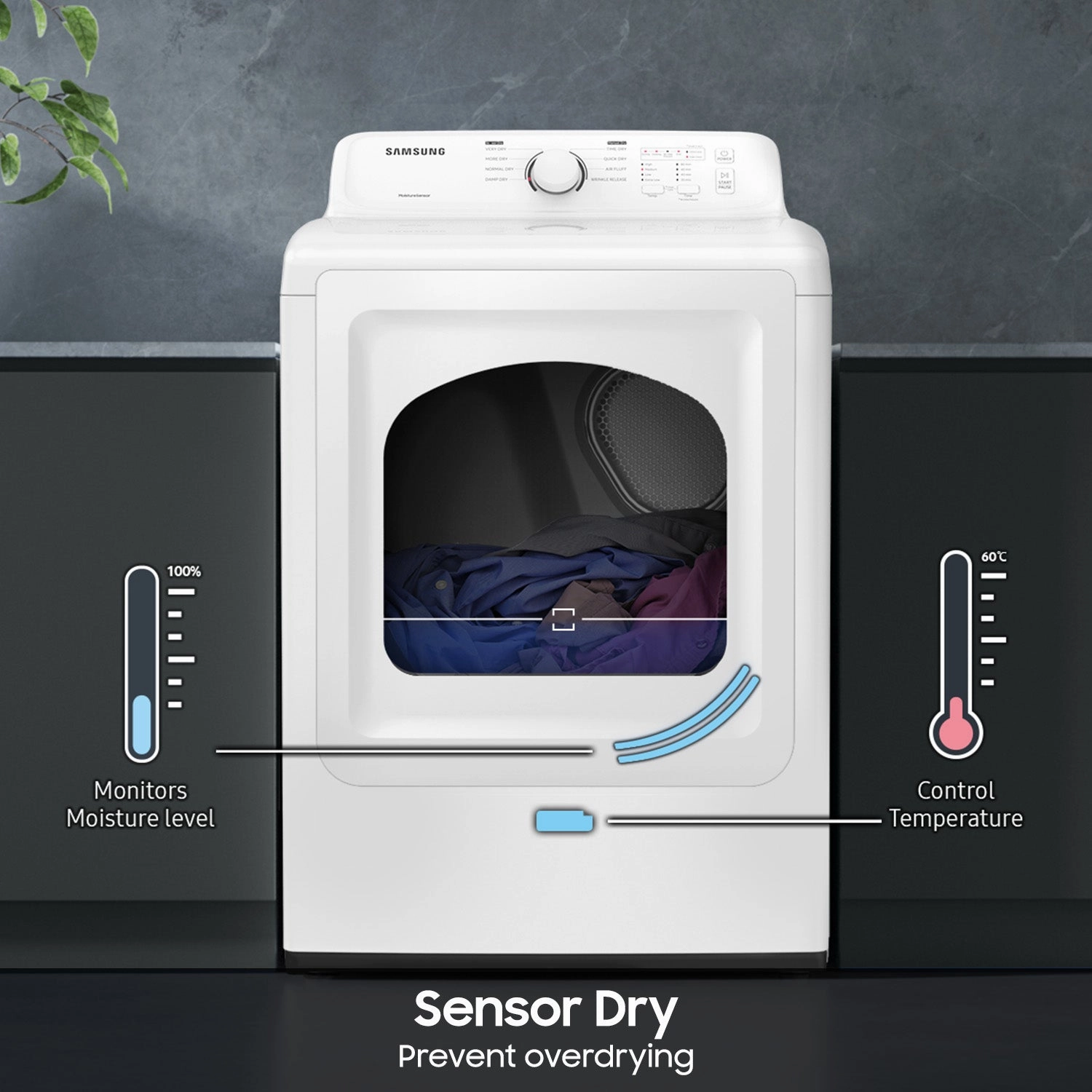 7.2 cu. ft. Gas Dryer with Sensor Dry and 8 Drying Cycles in White - (DVG41A3000W)