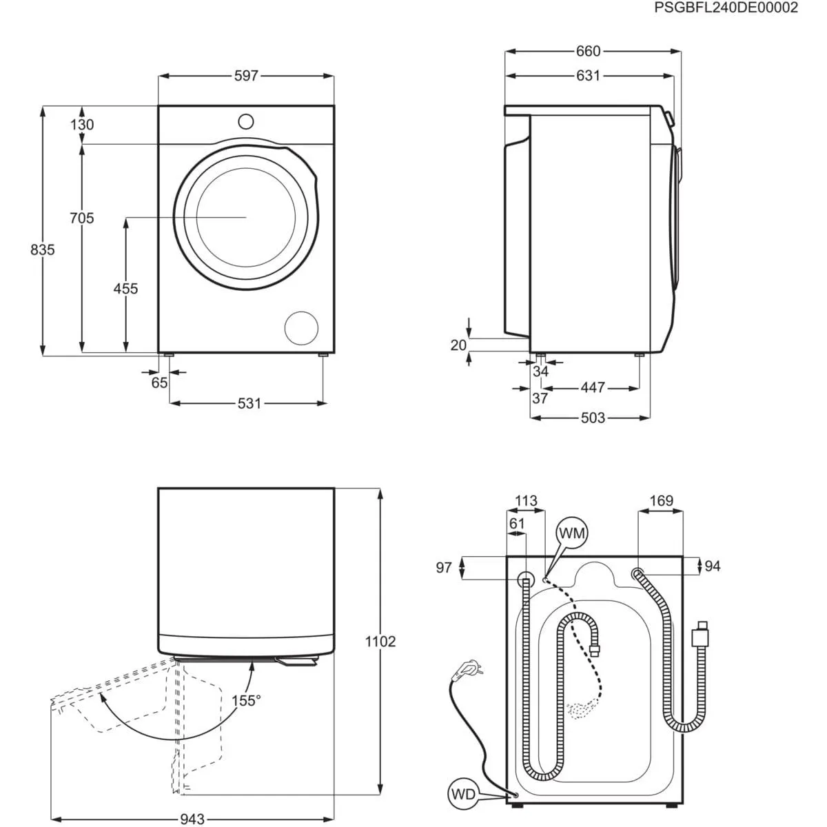 AEG LWR8516L6UD 11kg/7kg 1600 Spin Washer Dryer