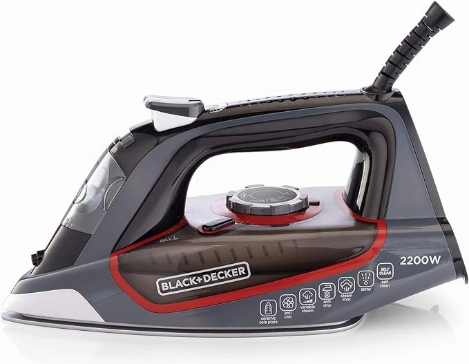 Black & Decker Steam Iron, Ceramic Soleplate, 2200Watts, Grey