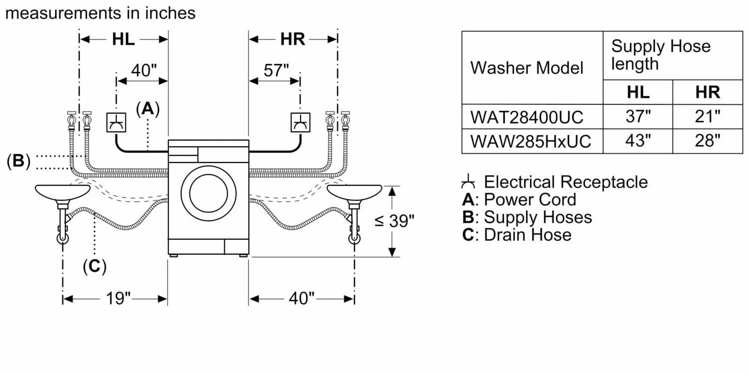 Bosch WAW285H2UC 800 Series Compact Washer 24'' 1400 Rpm Waw285H2Uc