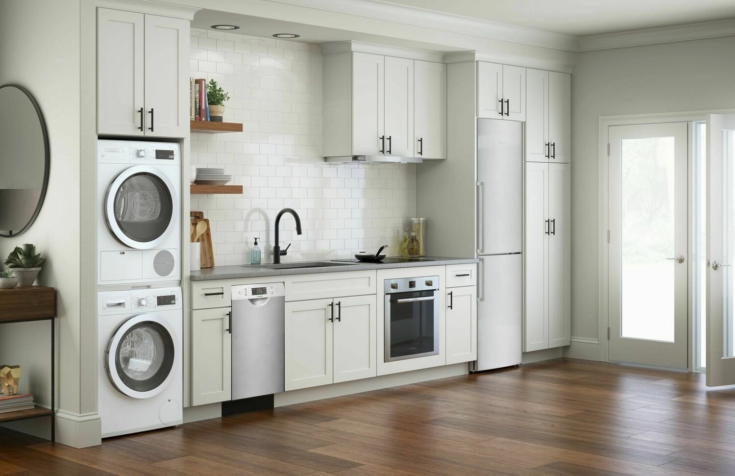 Bosch WTG86400UC 300 Series Cond. Dryer - 208/240V, Cap. 4.0 Cu.Ft., 15 Cyc.,67 Dba Galv.Drum, White/Door Non-Rev.