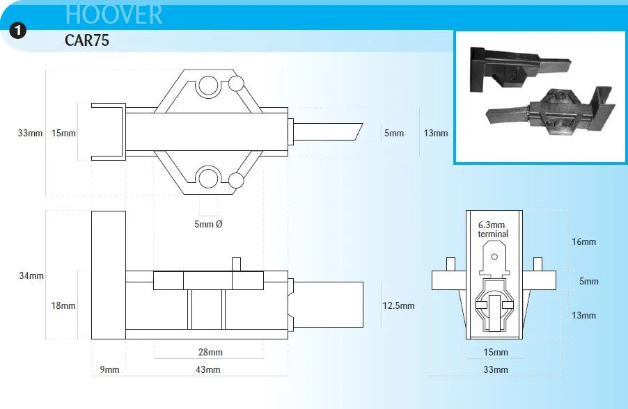Carbon Motor Brushes for Hoover, Blanco Front Load Washer - Part # CAR75