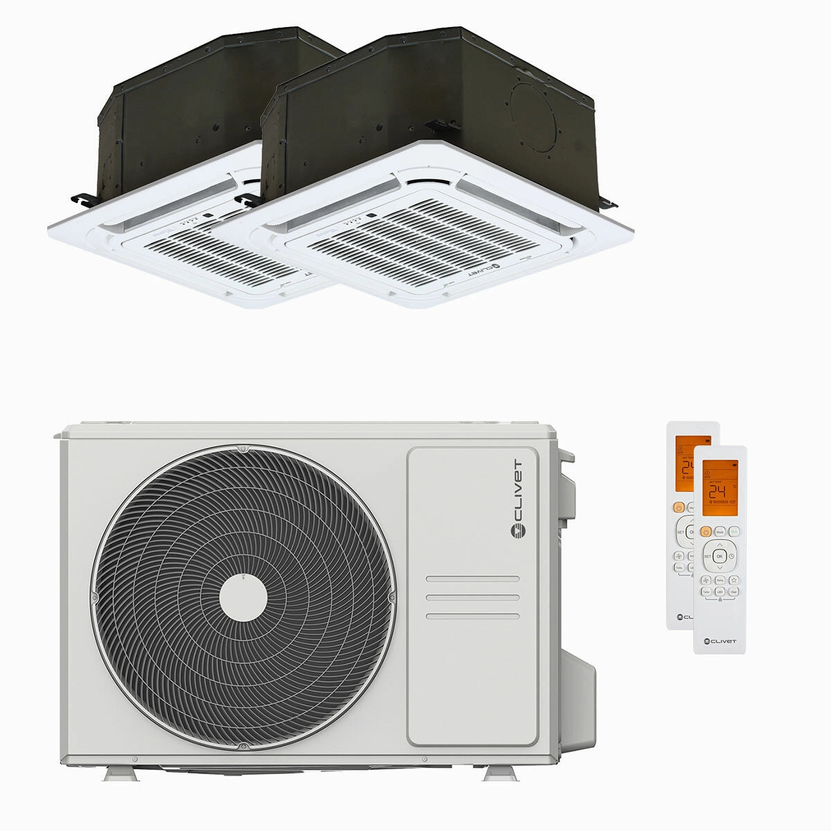 Clivet BOX 2 air conditioner 650x650 4-way dual split cassette 9000 12000 BTU inverter A   outdoor unit 4.1 kW