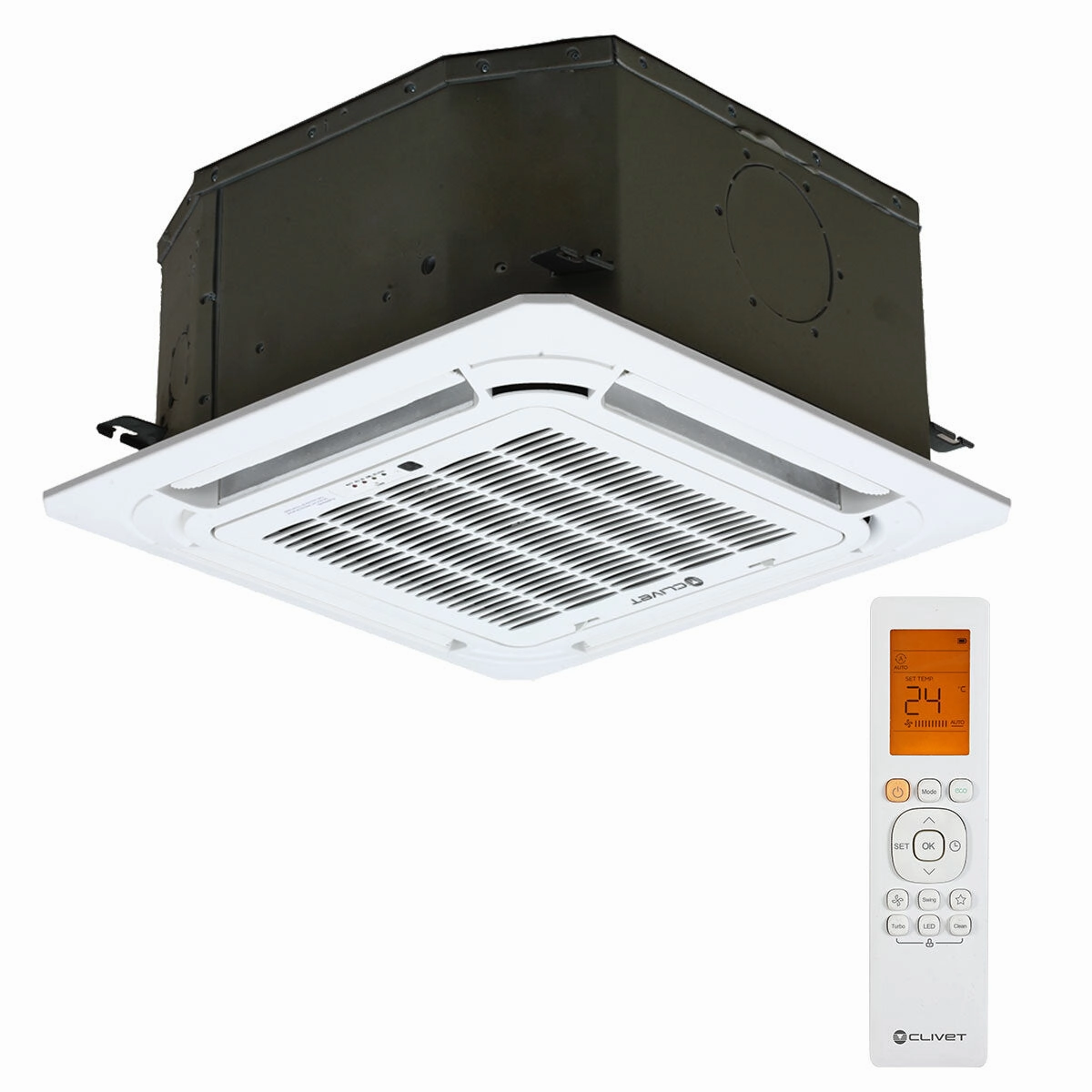 Clivet BOX 2 air conditioner 650x650 4-way dual split cassette 9000 18000 BTU inverter A   outdoor unit 5.3 kW