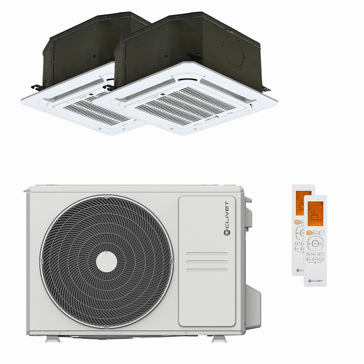 Clivet BOX 2 air conditioner 650x650 4-way dual split cassette 9000 9000 BTU inverter A   outdoor unit 5.3 kW