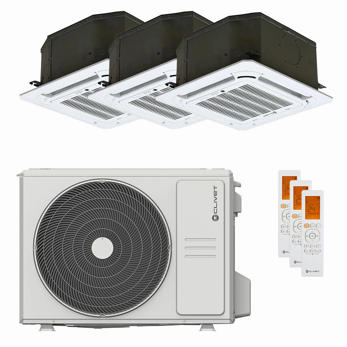 Clivet BOX 2 air conditioner 650x650 4-way trial split cassette 9000 9000 12000 BTU inverter A   outdoor unit 7.9 kW