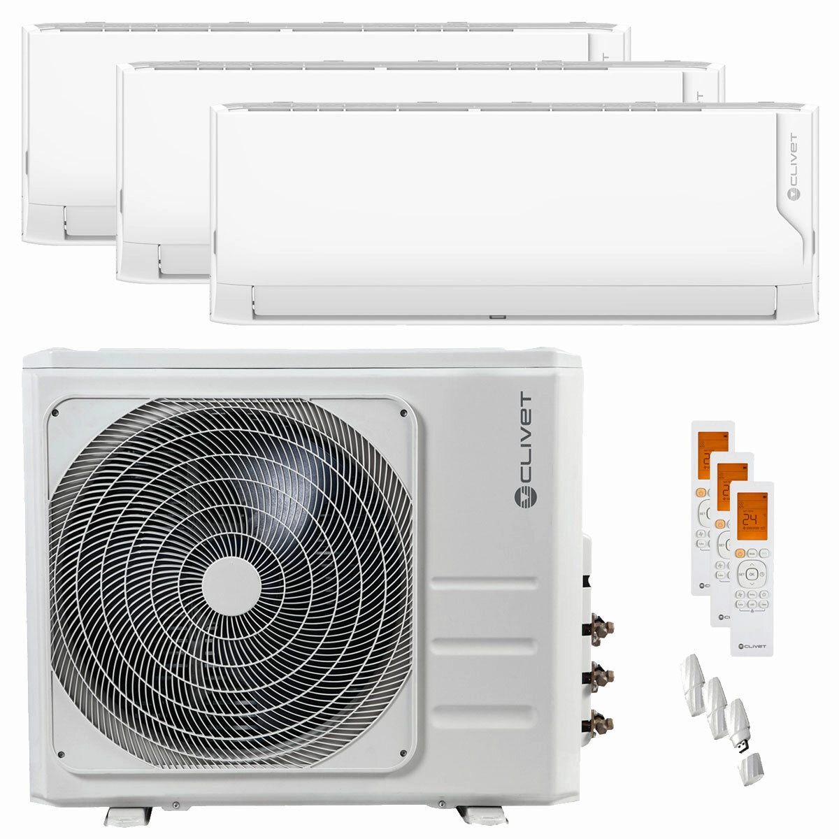 Clivet Cristallo 2 trial split air conditioner 12000 12000 24000 BTU inverter A   wifi external unit 10.5 kW