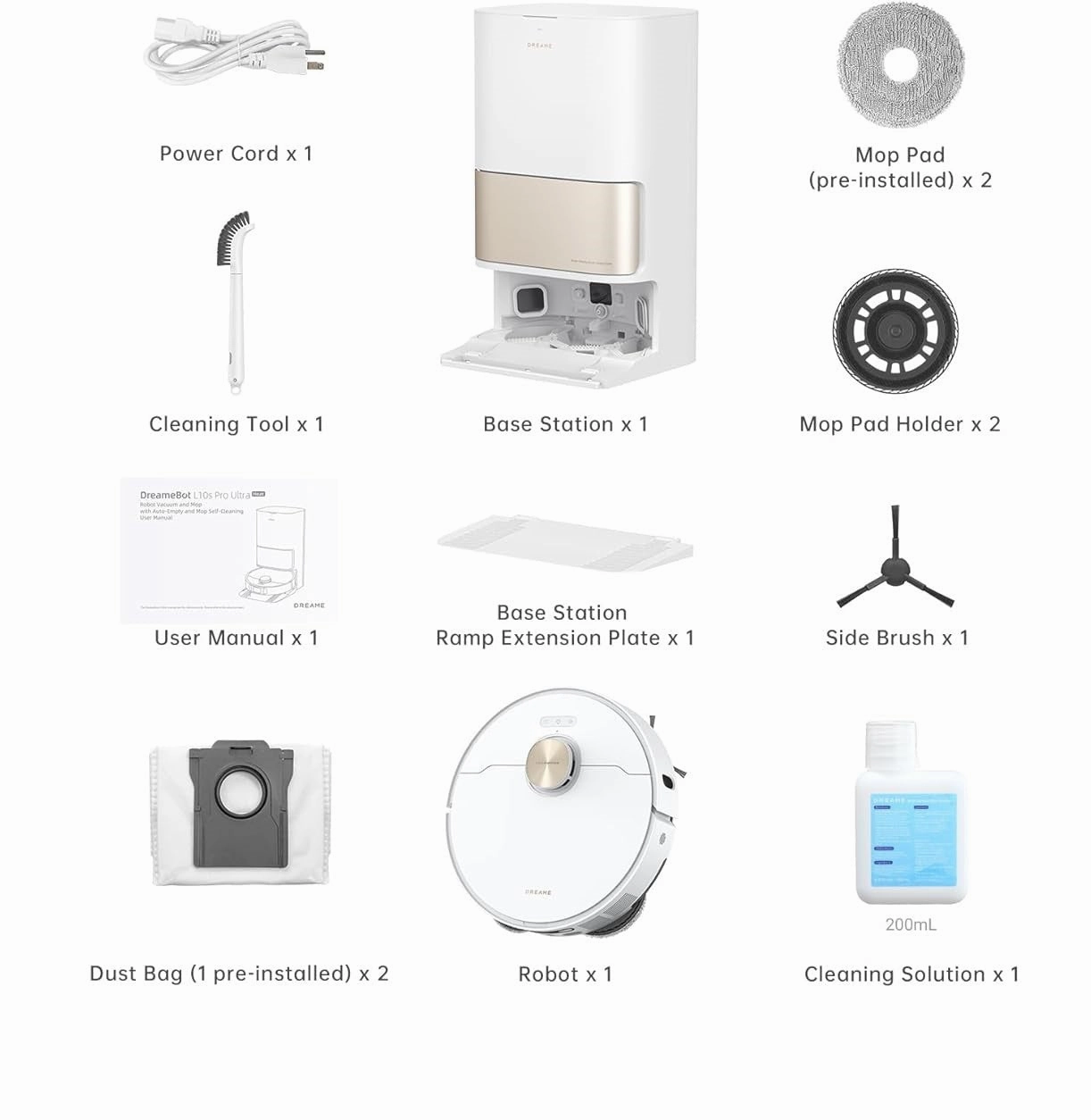 Dreame L10s Pro Gen 2 Robot Vacuum, 7000PA, Mopping5200MAh Battery, White