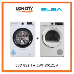 ELBA EWF 80121 A 8kg Front Load Washing Machine   EBD 882H VT 8kg Heat Pump Dryer