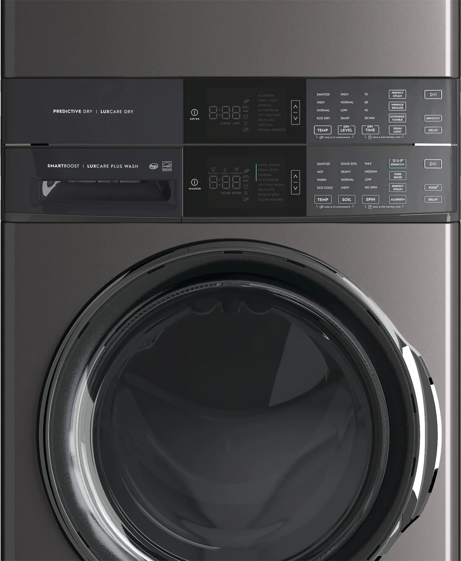 Electrolux Titanium Laundry Tower with SmartBoost Washer (5.2 Cu.Ft) & Electric Dryer (8 Cu.Ft) - ELTE760CAT
