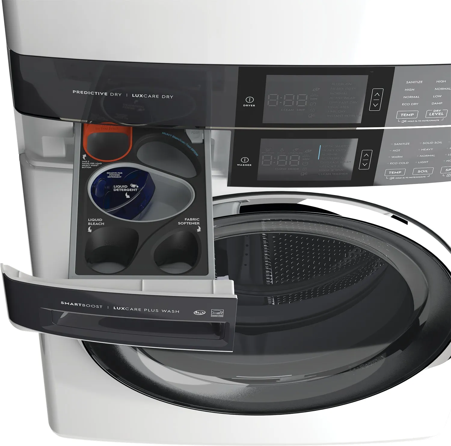 Electrolux White Laundry Tower with SmartBoost Washer (5.2 Cu.Ft) & Electric Dryer (8 Cu.Ft) - ELTE760CAW