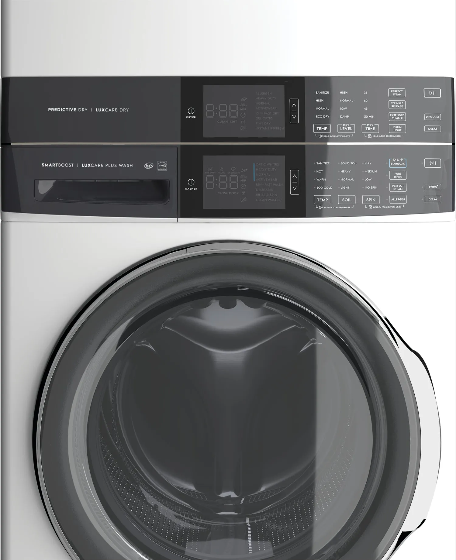 Electrolux White Laundry Tower with SmartBoost Washer (5.2 Cu.Ft) & Electric Dryer (8 Cu.Ft) - ELTE760CAW