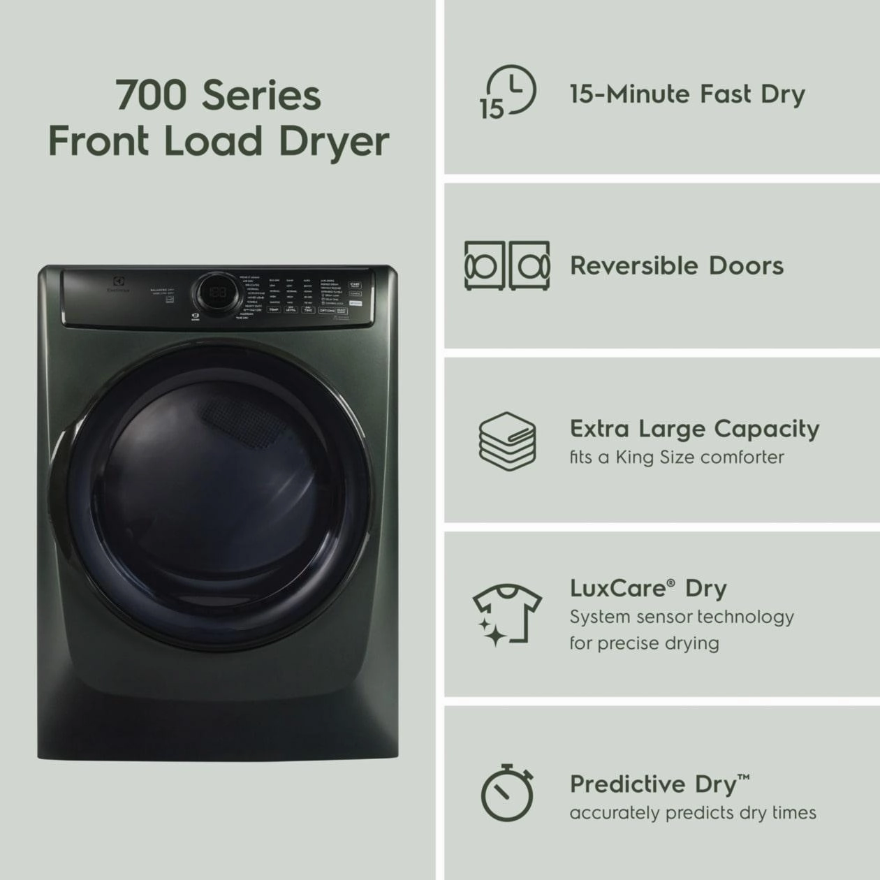 Electrolux ELFE7738AA Electrolux Front Load Perfect Steam&#8482; Electric Dryer With Balanced Dry&#8482; And Instant Refresh - 8.0 Cu. Ft.
