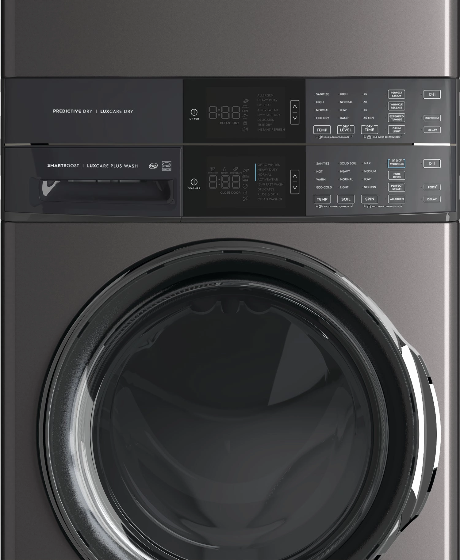 Electrolux Titanium Laundry Tower with SmartBoost Washer (5.2 Cu.Ft) & Electric Dryer (8 Cu.Ft) - ELTE760CAT