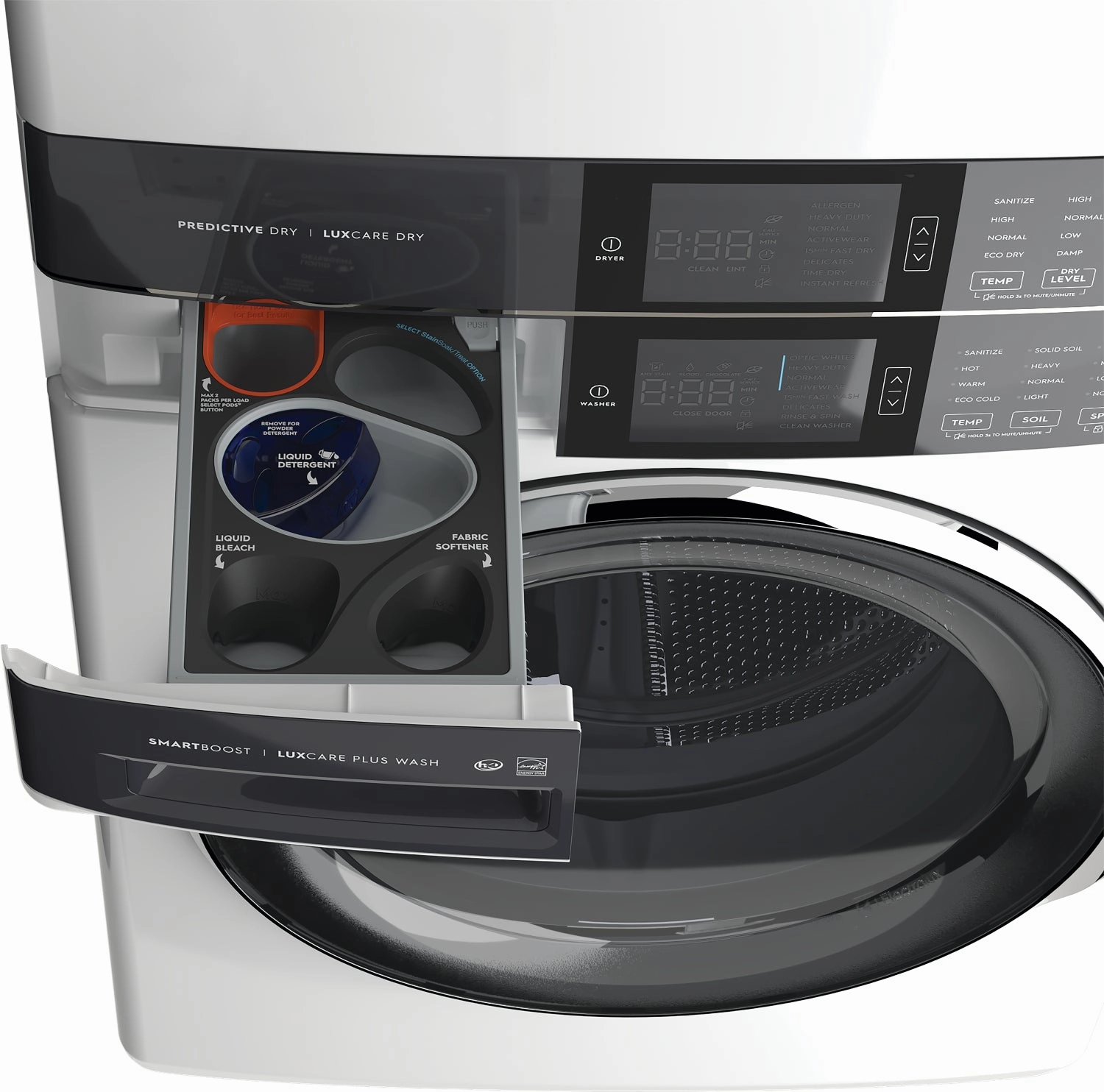 Electrolux White Laundry Tower with SmartBoost Washer (5.2 Cu.Ft) & Electric Dryer (8 Cu.Ft) - ELTE760CAW