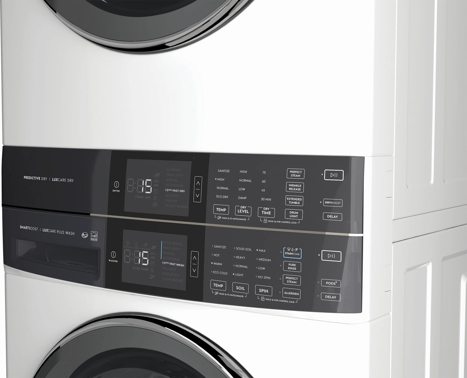 Electrolux White Laundry Tower with SmartBoost Washer (5.2 Cu.Ft) & Electric Dryer (8 Cu.Ft) - ELTE760CAW