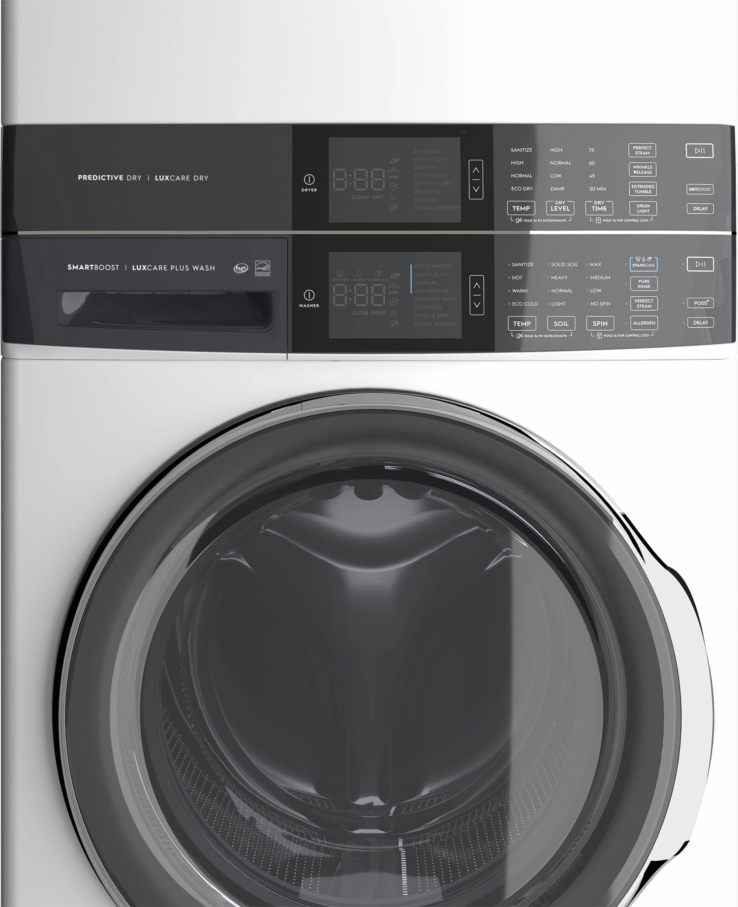 Electrolux White Laundry Tower with SmartBoost Washer (5.2 Cu.Ft) & Electric Dryer (8 Cu.Ft) - ELTE760CAW