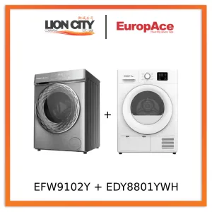 EuropAce EFW 9102Y 10 Kg Front Load Washing Machine   EDY8801YWH Heat Pump Dryer