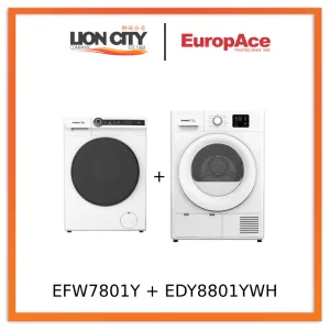 Europace EFW7801Y 3D Steam Front Load Washing Machine 8Kg   EDY8801YWH Heat Pump Dryer