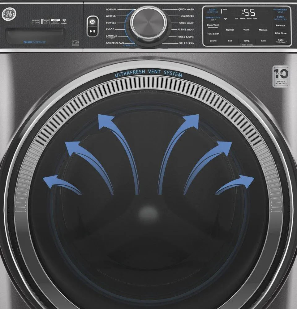 Ge Appliances GFW850SSNWW Ge 5.0 Cu. Ft. Capacity Smart Front Load Energy Star Steam Washer With Smartdispense&#8482; Ultrafresh Vent System With Odorblock&#8482; And Sanitize   Allergen