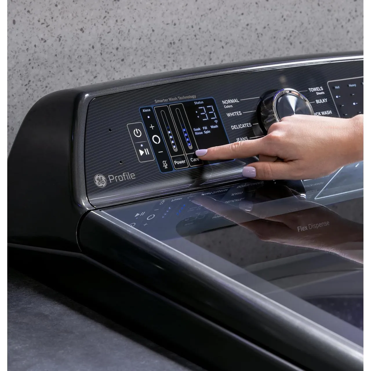 GE Profile Washer with Smarter Wash Technology and Adaptive SmartDispense PTW800BPWRS