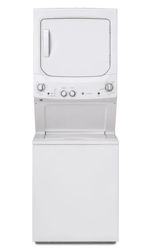 GE White Unitized Spacemaker Washer (4.4 Cu.Ft.) and White Gas Dryer (5.9 Cu.Ft.) - GUD27GSSMWW