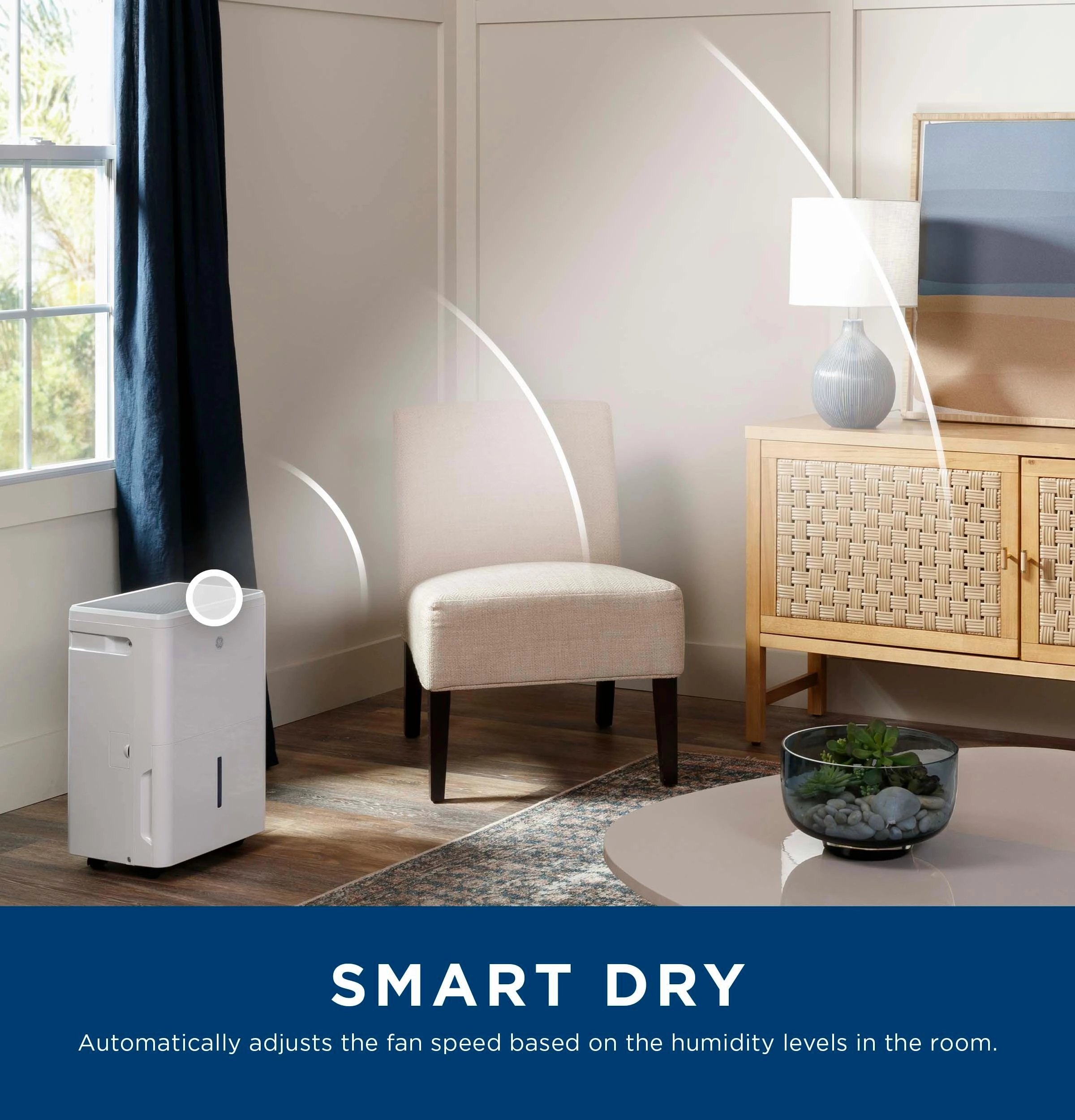 Ge Appliances ADYR22LC Ge Energy Star 22 Pint Portable Dehumidifier With Smart Dry For Damp Spaces
