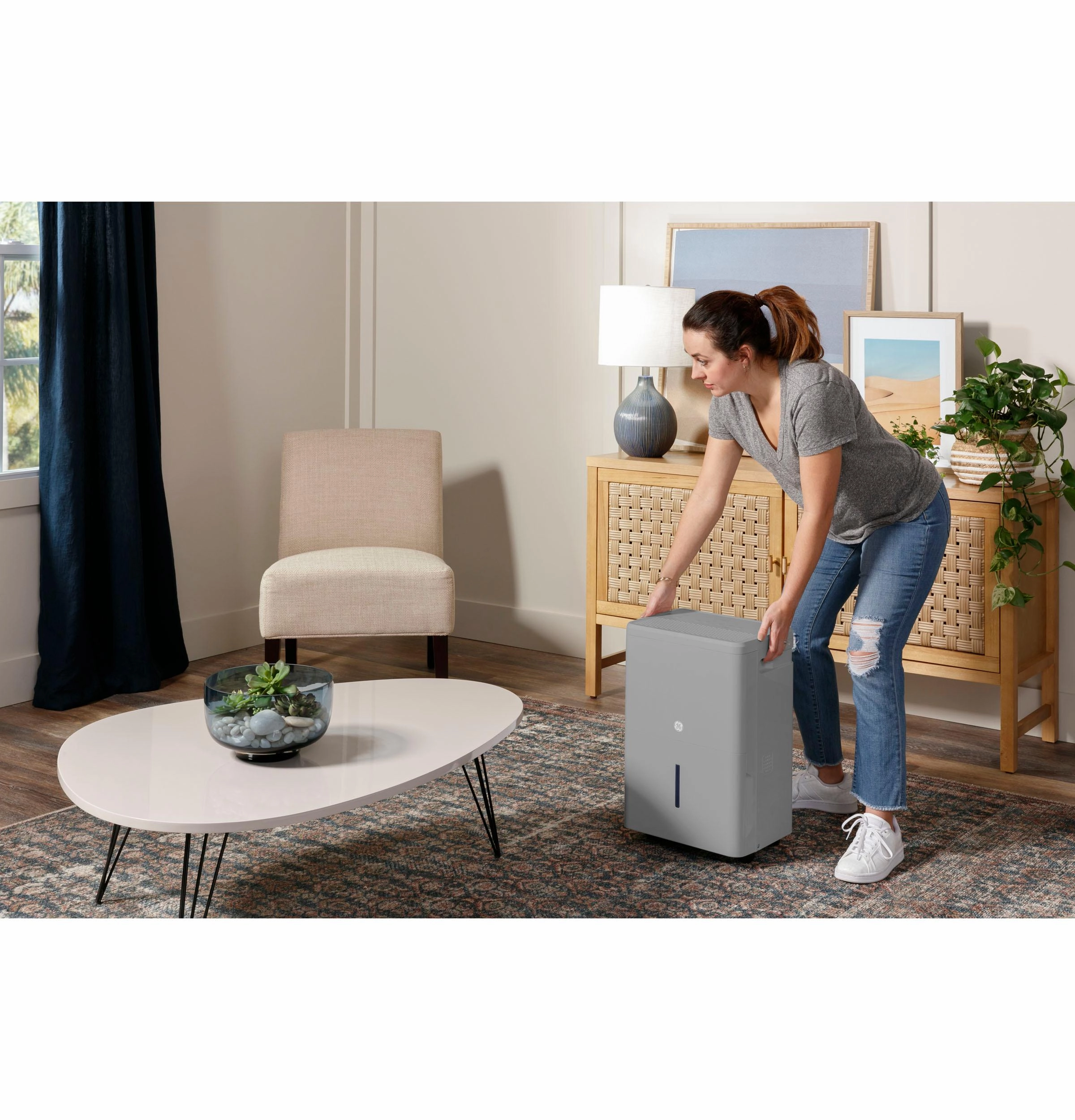 Ge Appliances APHR50LB Ge 50 Pint Energy Star Portable Dehumidifier With Built-In Pump And Smart Dry For Wet Spaces