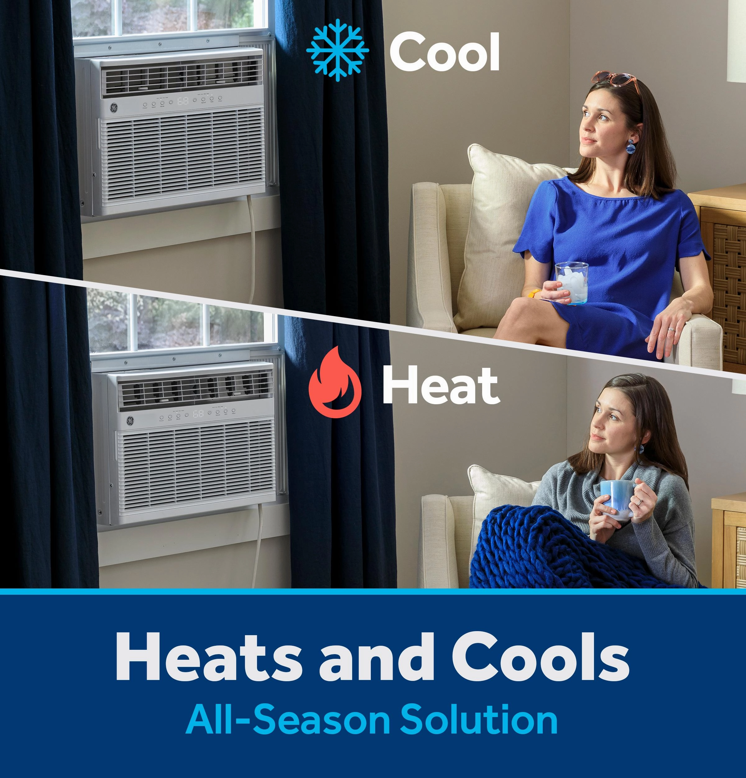 Ge Appliances AWGP08WWF Ge 8,000 Btu Smart Heat/Cool With Heat Pump Electronic Window Air Conditioner For Medium Rooms Up To 350 Sq. Ft.