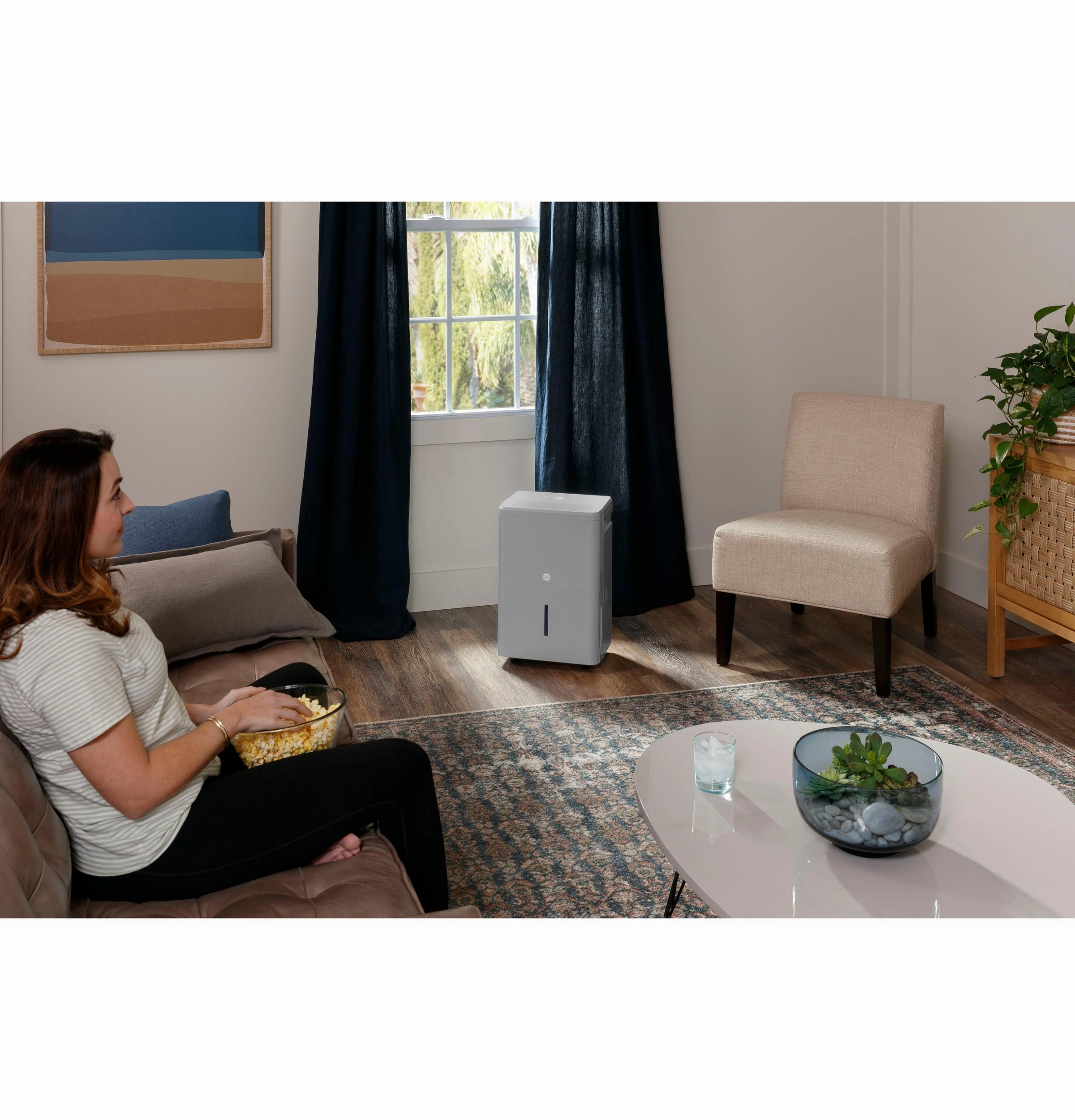 Ge Appliances AWHR50LB Ge 50 Pint Energy Star Smart Portable Dehumidifier With Smart Dry For Wet Spaces