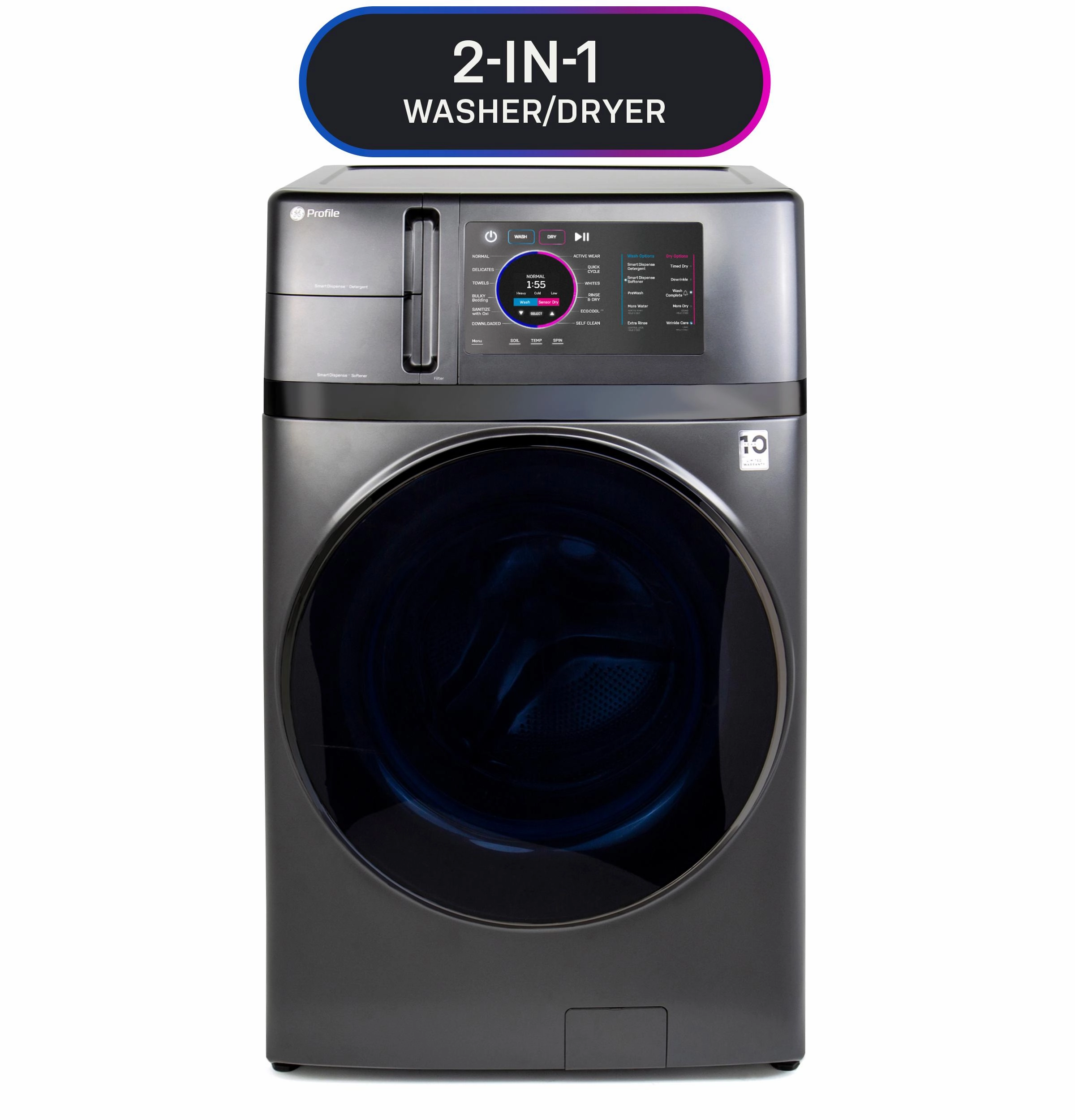 GE Profile(TM) ENERGY STAR(R) 4.8 cu. ft. Capacity UltraFast Combo with Ventless Inverter Heat Pump Technology Washer/Dryer - (PFQ97HSPVDS)