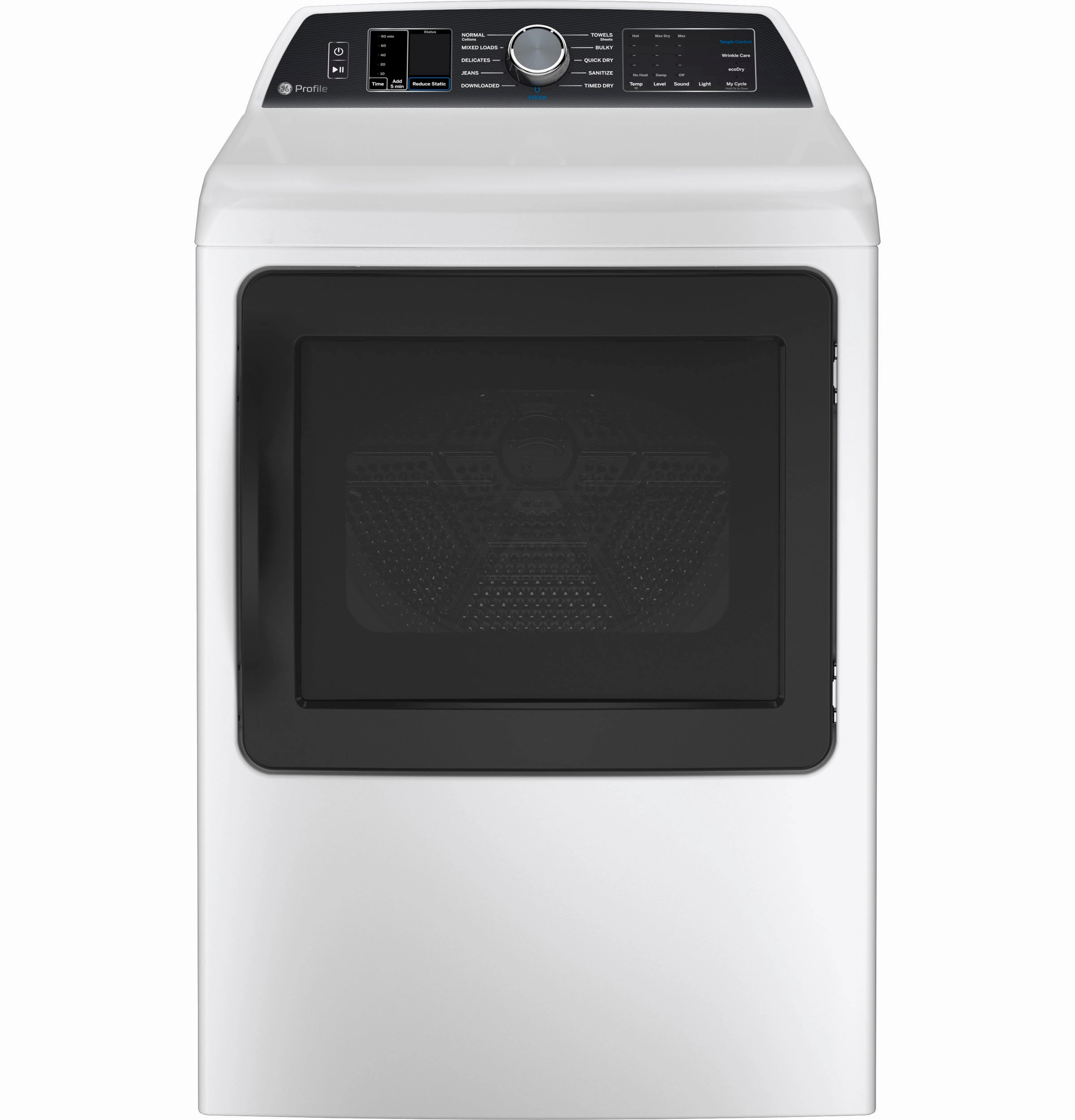 GE Profile(TM) ENERGY STAR(R) 7.4 cu. ft. Capacity Smart aluminized alloy drum Gas Dryer with Sanitize Cycle and Sensor Dry - (PTD70GBSTWS)