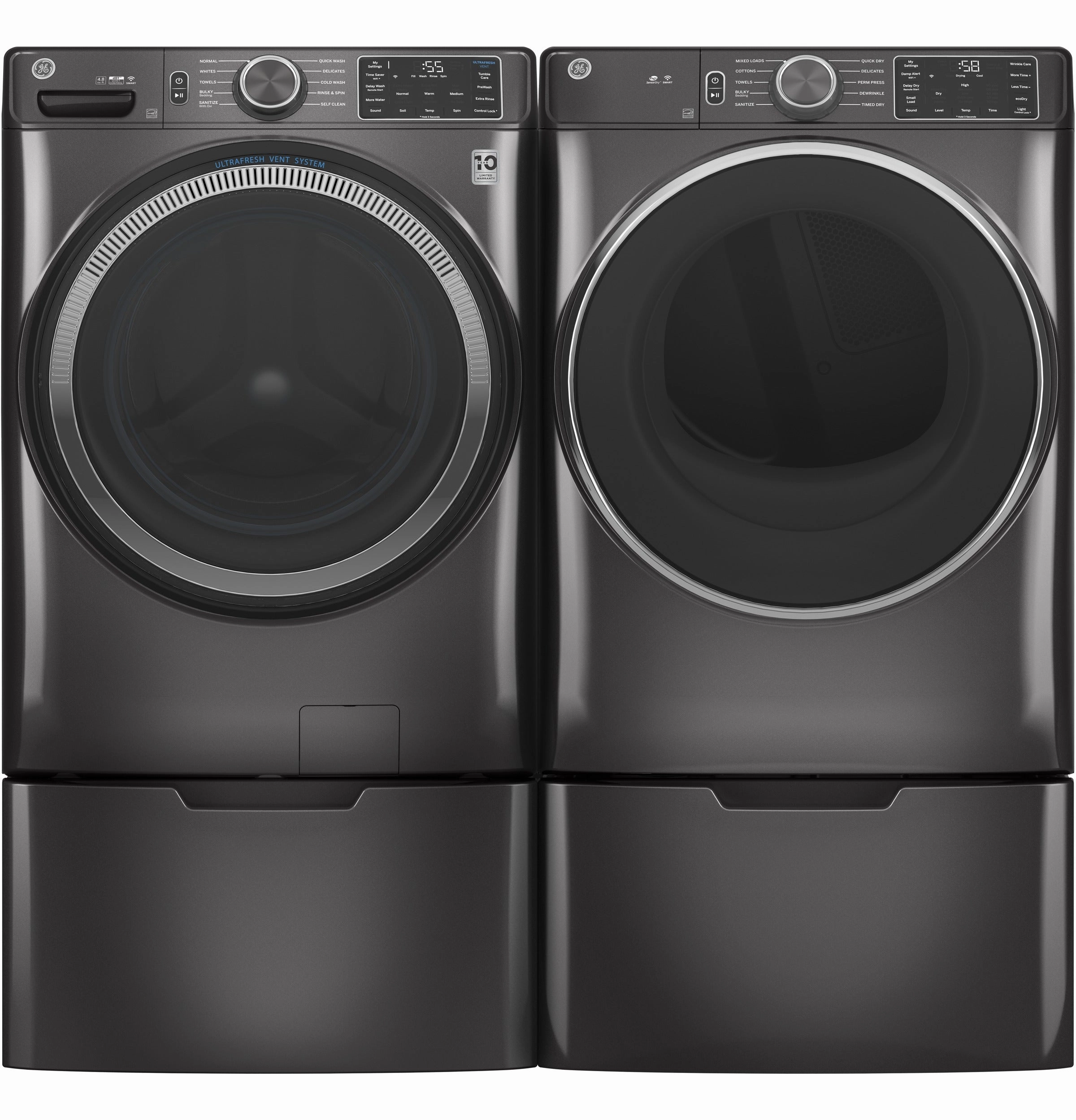 GE(R) ENERGY STAR(R) 7.8 cu. ft. Capacity Smart Front Load Electric Dryer with Sanitize Cycle - (GFD55ESPNDG)
