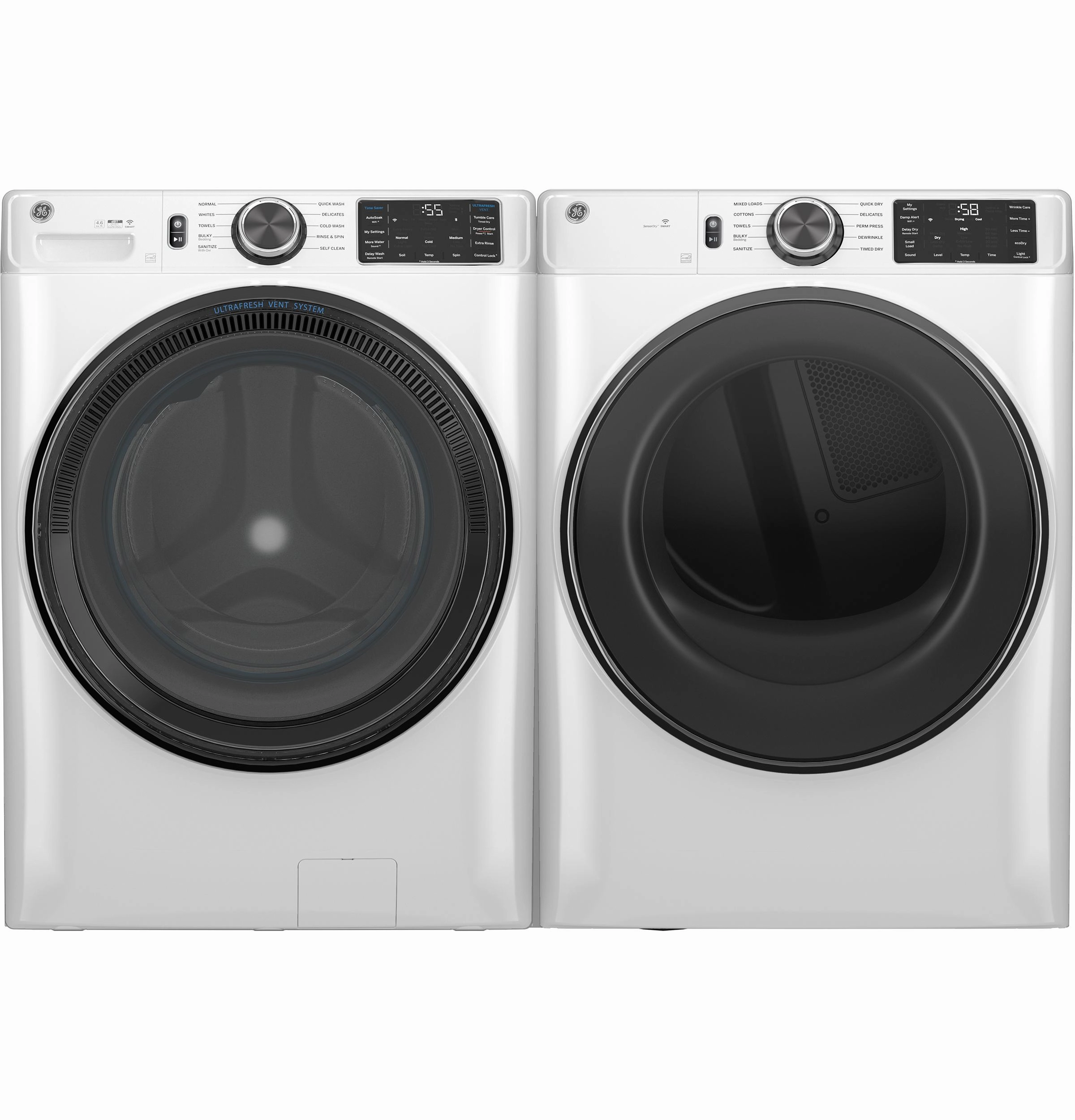GE(R) ENERGY STAR(R) 7.8 cu. ft. Capacity Smart Front Load Electric Dryer with Sanitize Cycle - (GFD55ESSNWW)