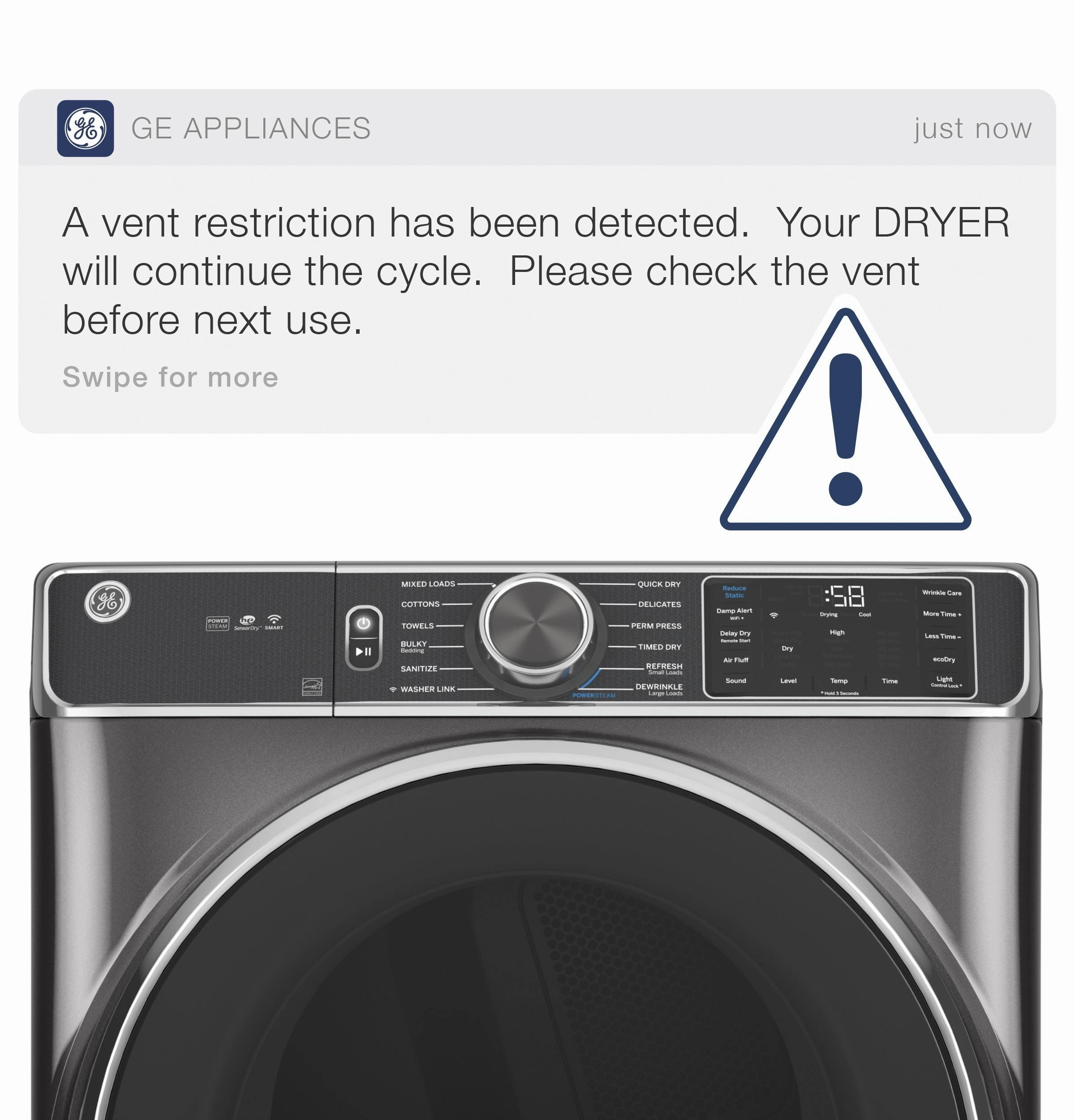 GE(R) ENERGY STAR(R) 7.8 cu. ft. Capacity Smart Front Load Gas Dryer with Steam and Sanitize Cycle - (GFD65GSSNWW)
