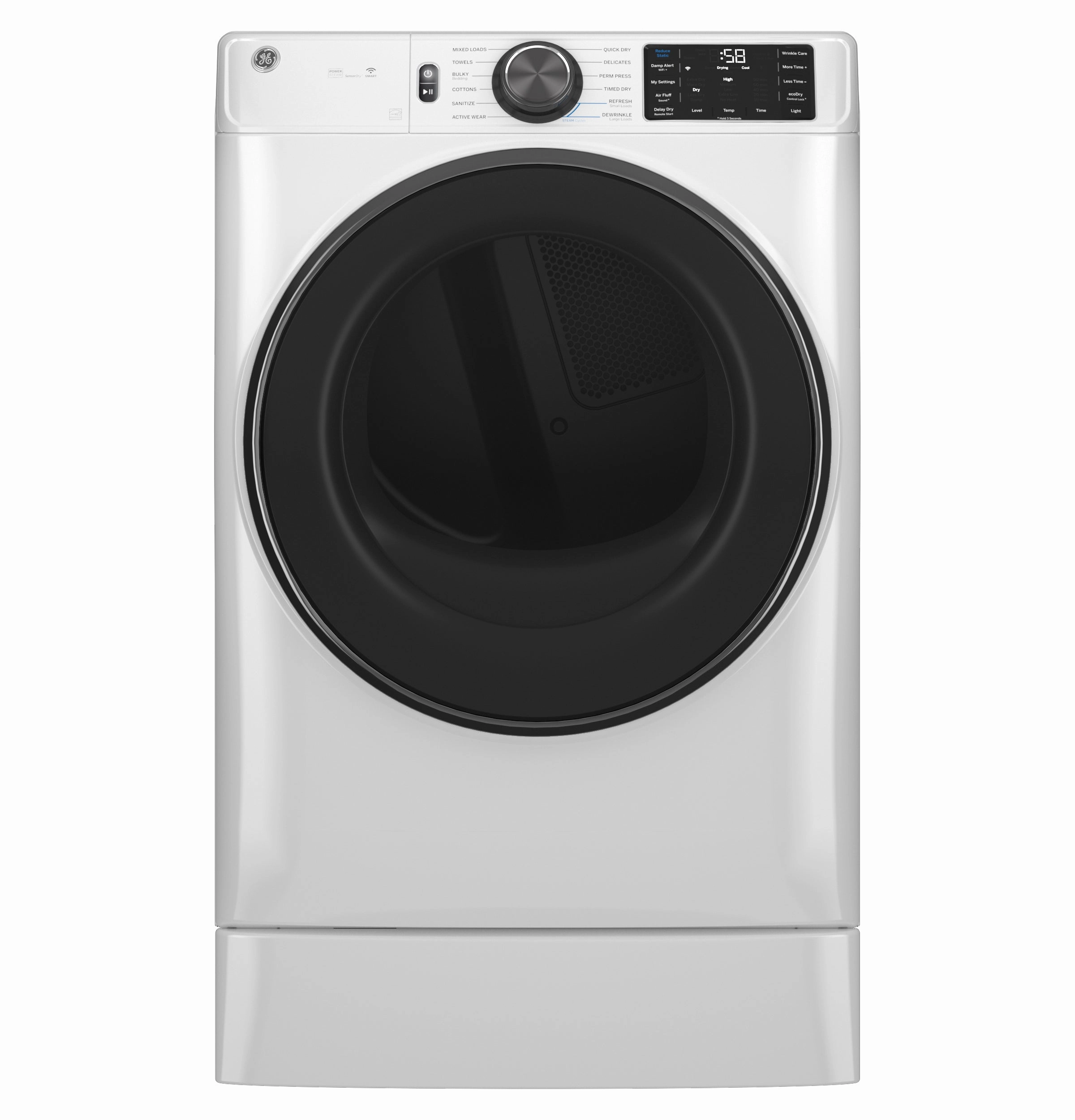 GE(R) ENERGY STAR(R) 7.8 cu. ft. Capacity Smart Front Load Gas Dryer with Steam and Sanitize Cycle - (GFD65GSSVWW)