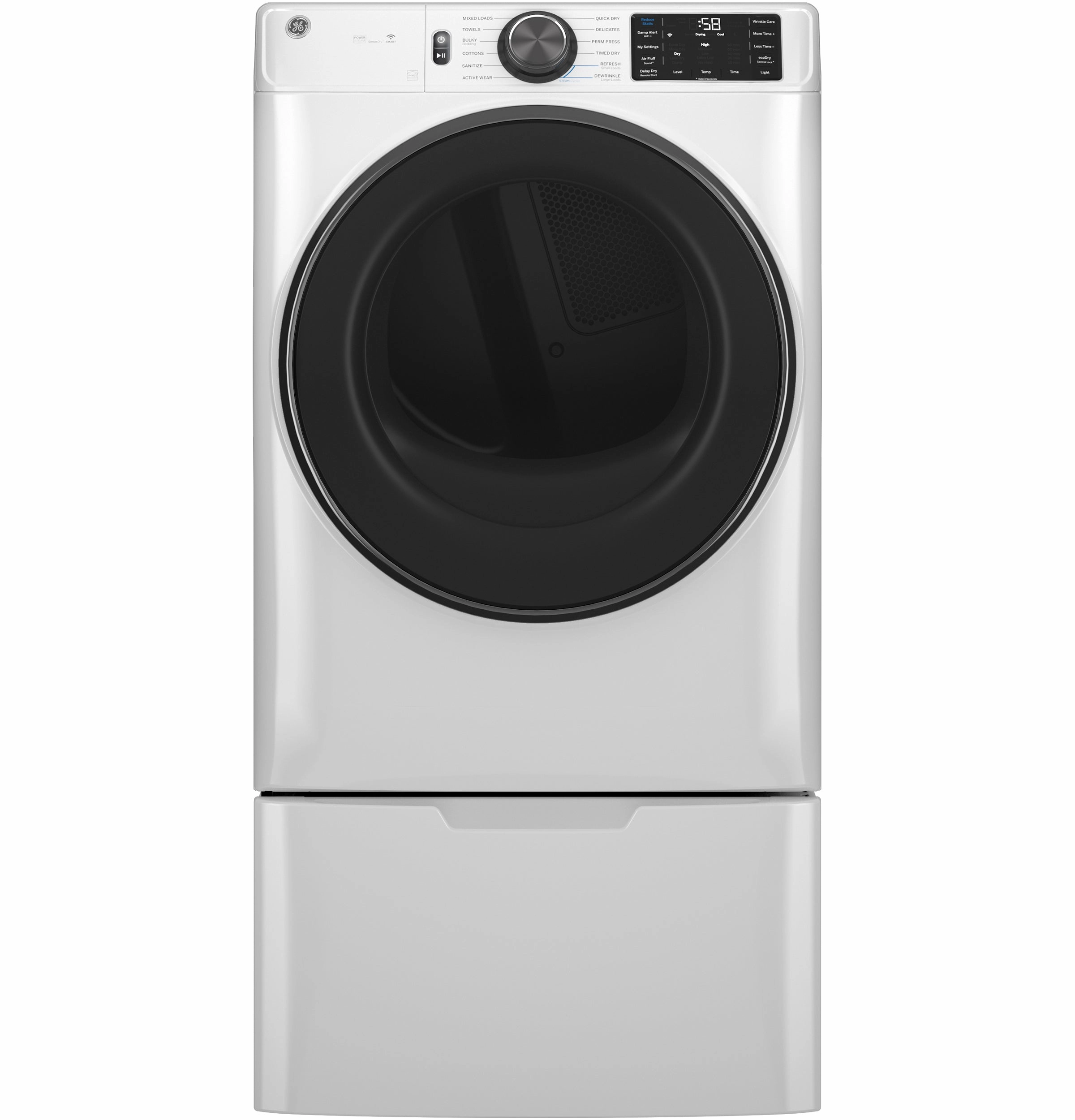GE(R) ENERGY STAR(R) 7.8 cu. ft. Capacity Smart Front Load Gas Dryer with Steam and Sanitize Cycle - (GFD65GSSVWW)