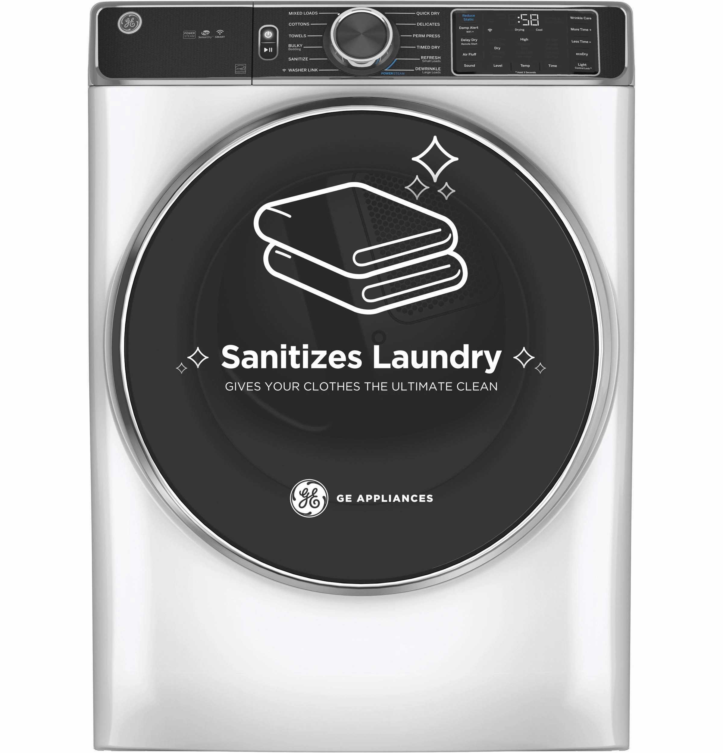 GE(R) ENERGY STAR(R) 7.8 cu. ft. Capacity Smart Front Load Gas Dryer with Steam and Sanitize Cycle - (GFD85GSSNWW)