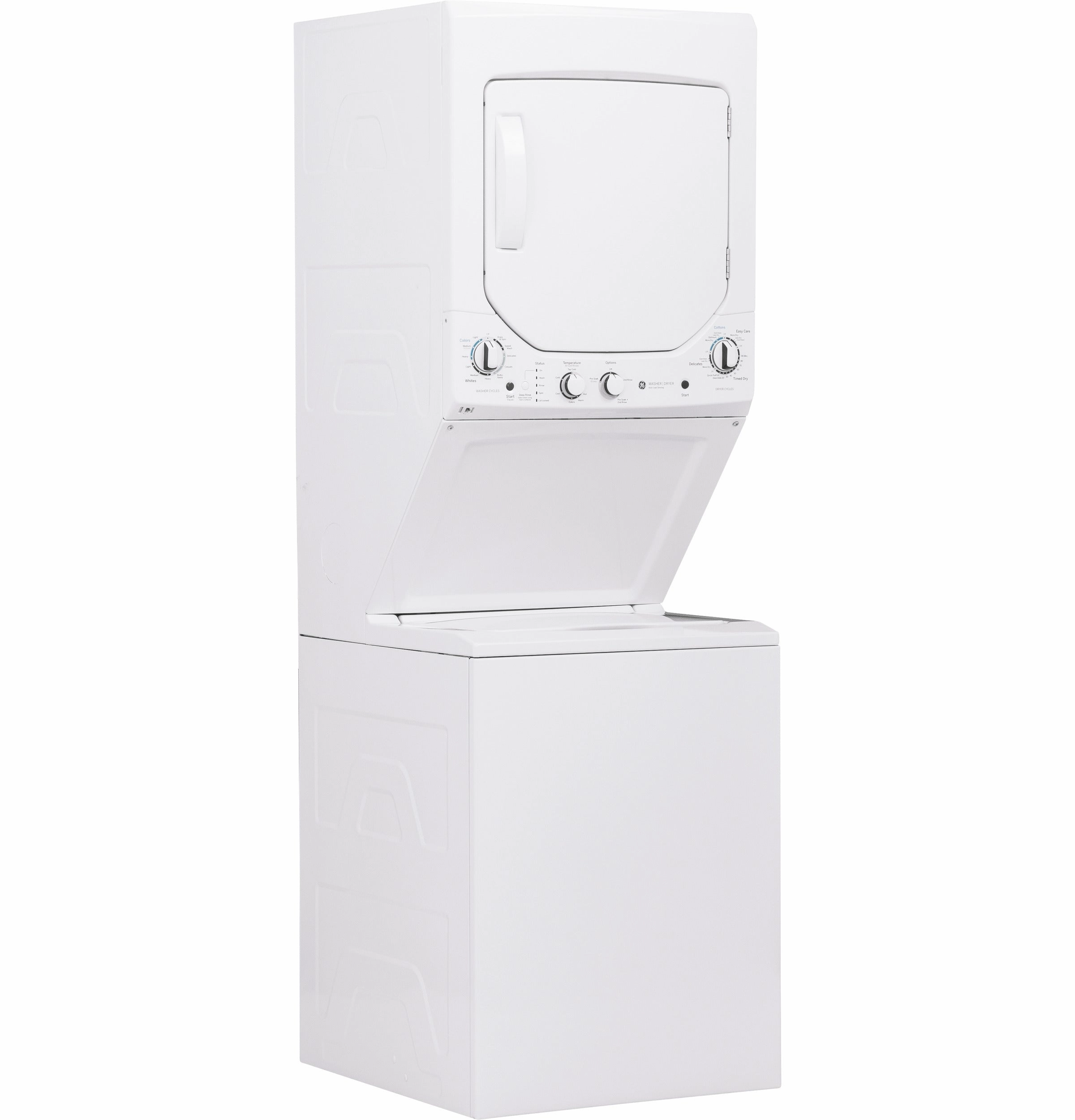 GE Unitized Spacemaker(R) 2.3 cu. ft. Capacity Washer with Stainless Steel Basket and 4.4 cu. ft. Capacity Gas Dryer - (GUD24GSSMWW)
