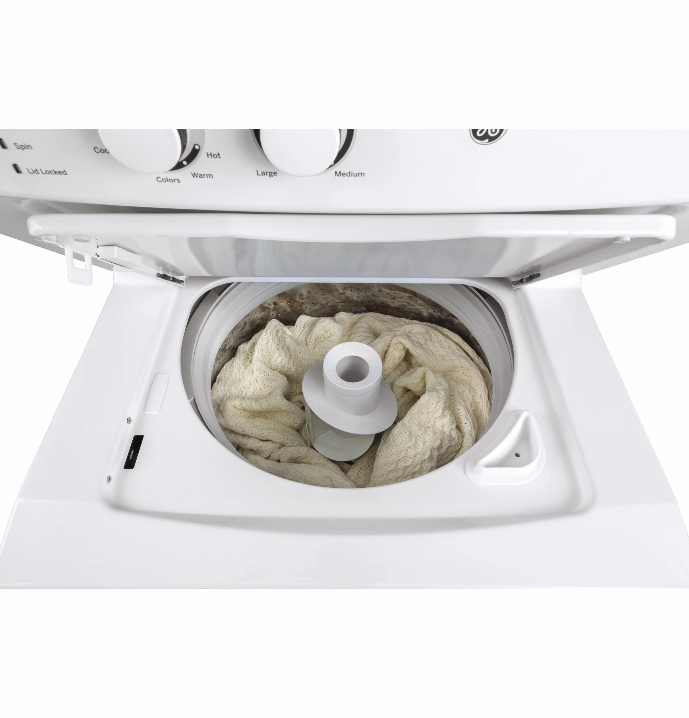 GE Unitized Spacemaker(R) 3.8 cu. ft. Capacity Washer with Stainless Steel Basket and 5.9 cu. ft. Capacity Electric Dryer - (GUD27ESSMWW)