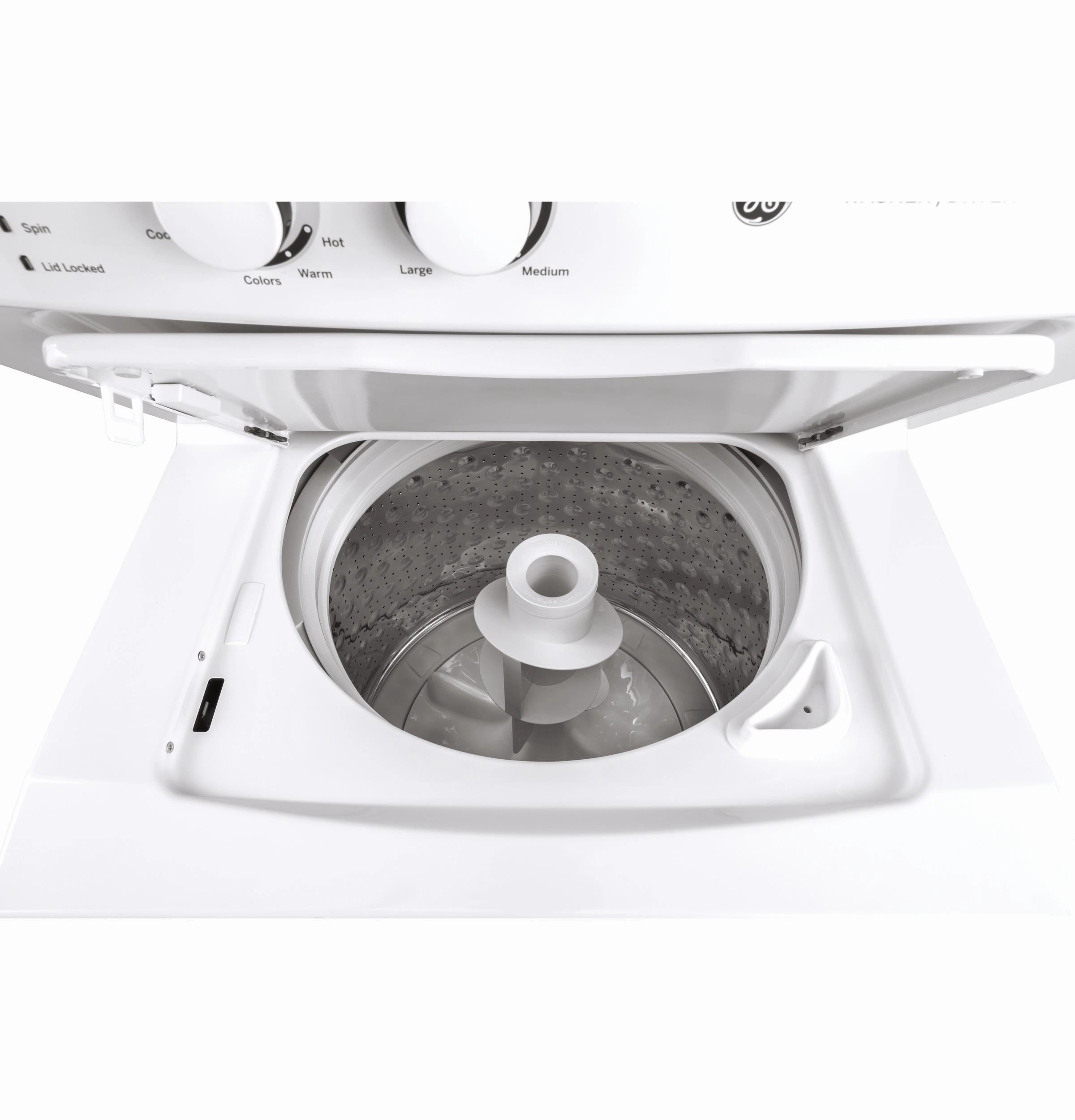 GE Unitized Spacemaker(R) 3.8 cu. ft. Capacity Washer with Stainless Steel Basket and 5.9 cu. ft. Capacity Electric Dryer - (GUD27ESSMWW)