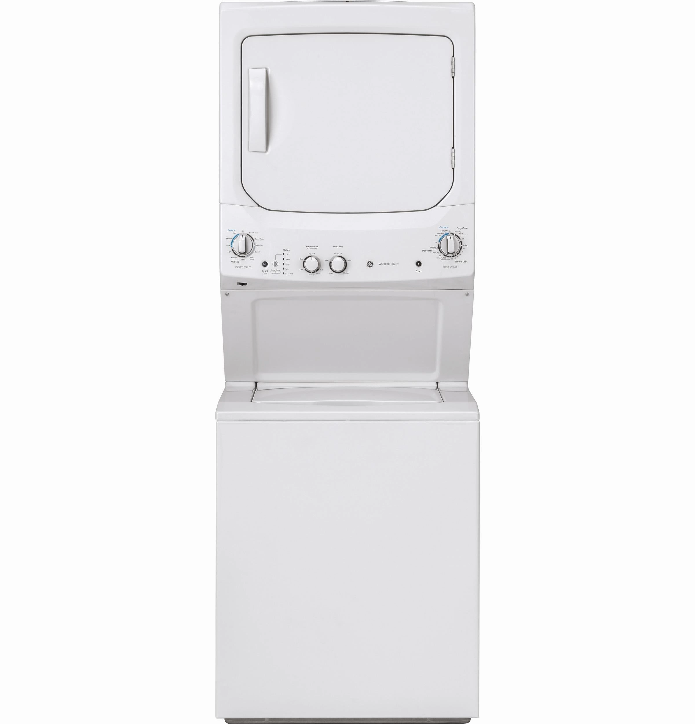 GE Unitized Spacemaker(R) 3.8 cu. ft. Capacity Washer with Stainless Steel Basket and 5.9 cu. ft. Capacity Electric Dryer - (GUD27ESSMWW)