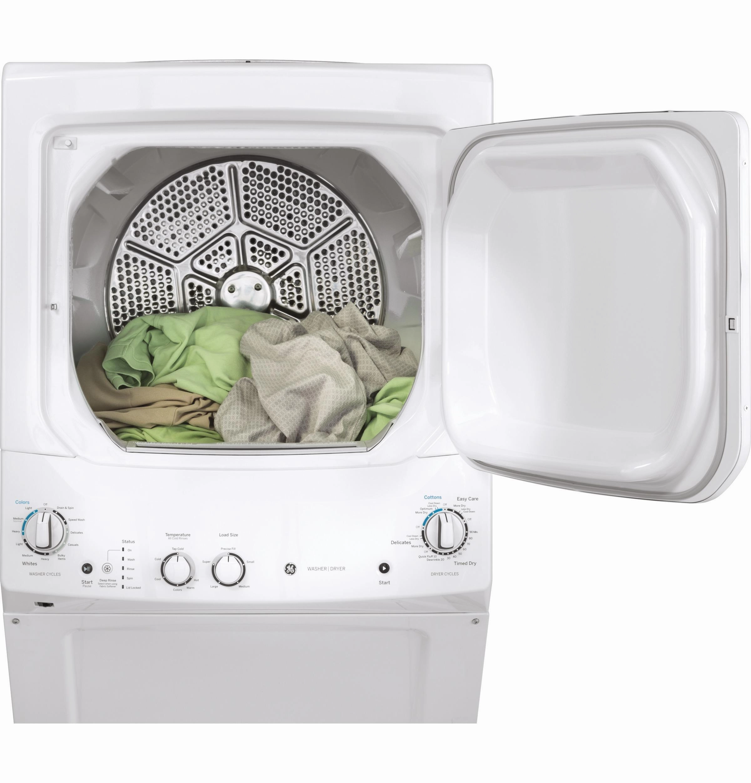 GE Unitized Spacemaker(R) 3.8 cu. ft. Capacity Washer with Stainless Steel Basket and 5.9 cu. ft. Capacity Electric Dryer - (GUD27ESSMWW)