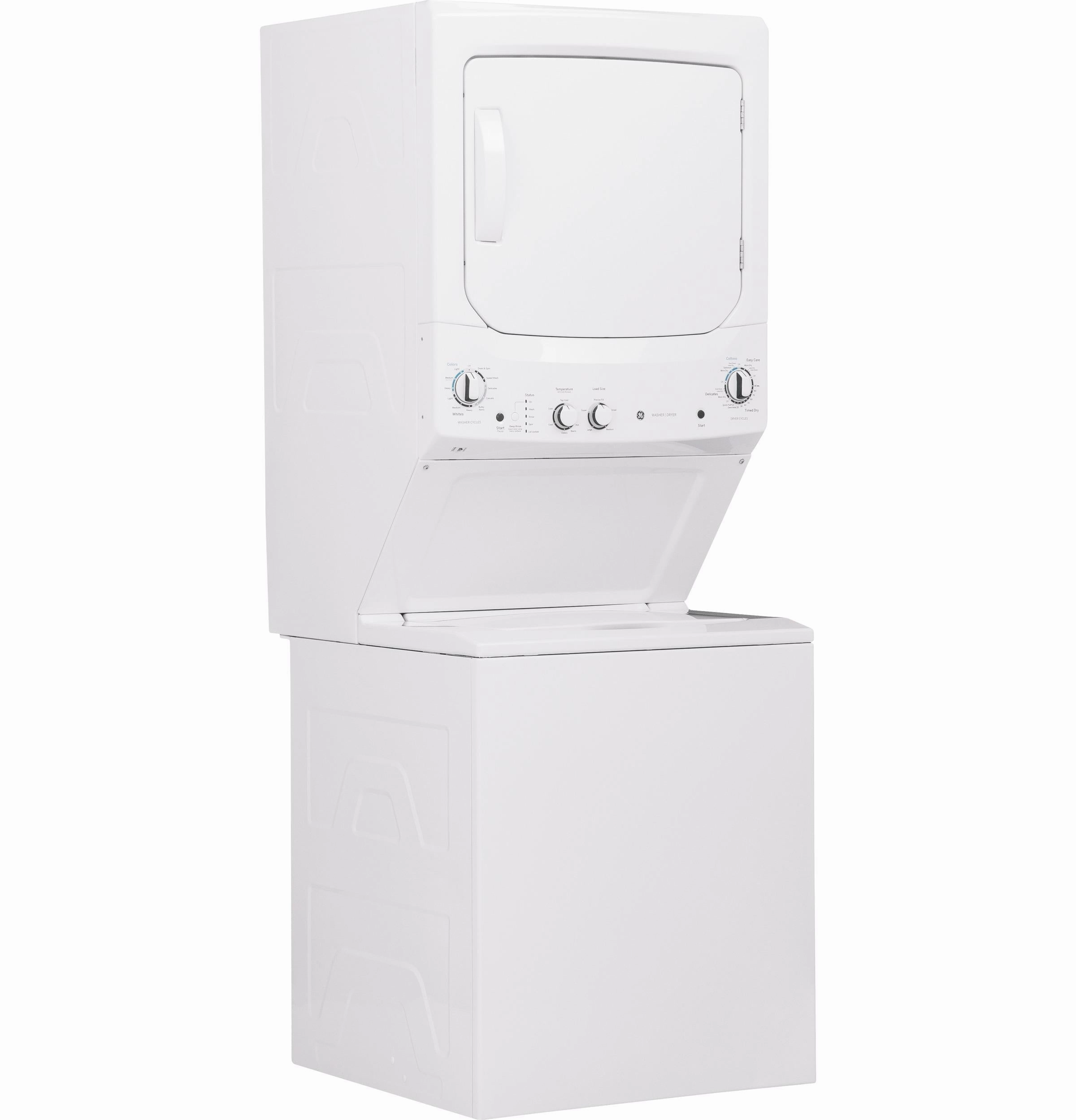 GE Unitized Spacemaker(R) 3.8 cu. ft. Capacity Washer with Stainless Steel Basket and 5.9 cu. ft. Capacity Electric Dryer - (GUD27ESSMWW)