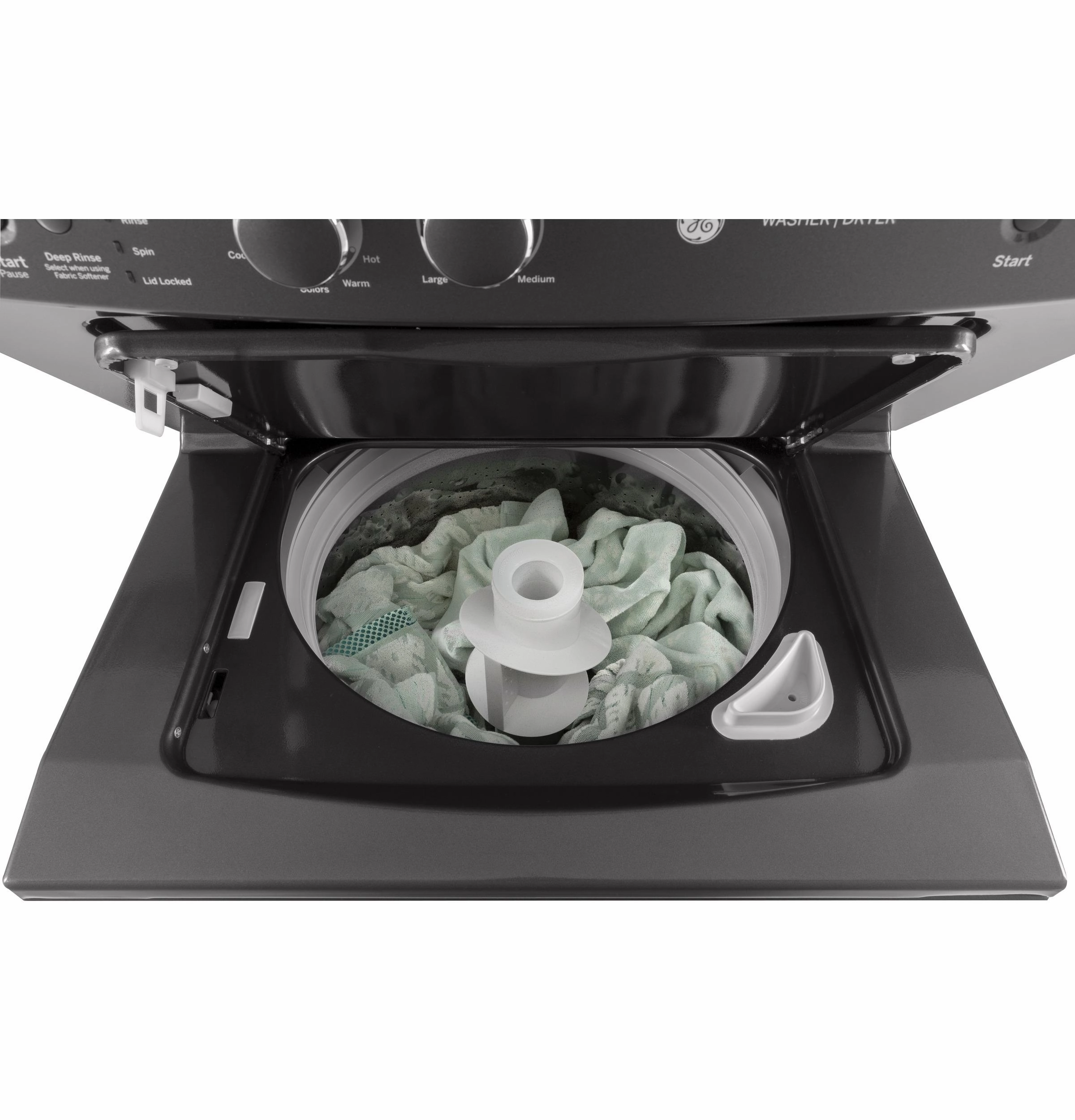 GE Unitized Spacemaker(R) 3.8 cu. ft. Capacity Washer with Stainless Steel Basket and 5.9 cu. ft. Capacity Gas Dryer - (GUD27GSPMDG)