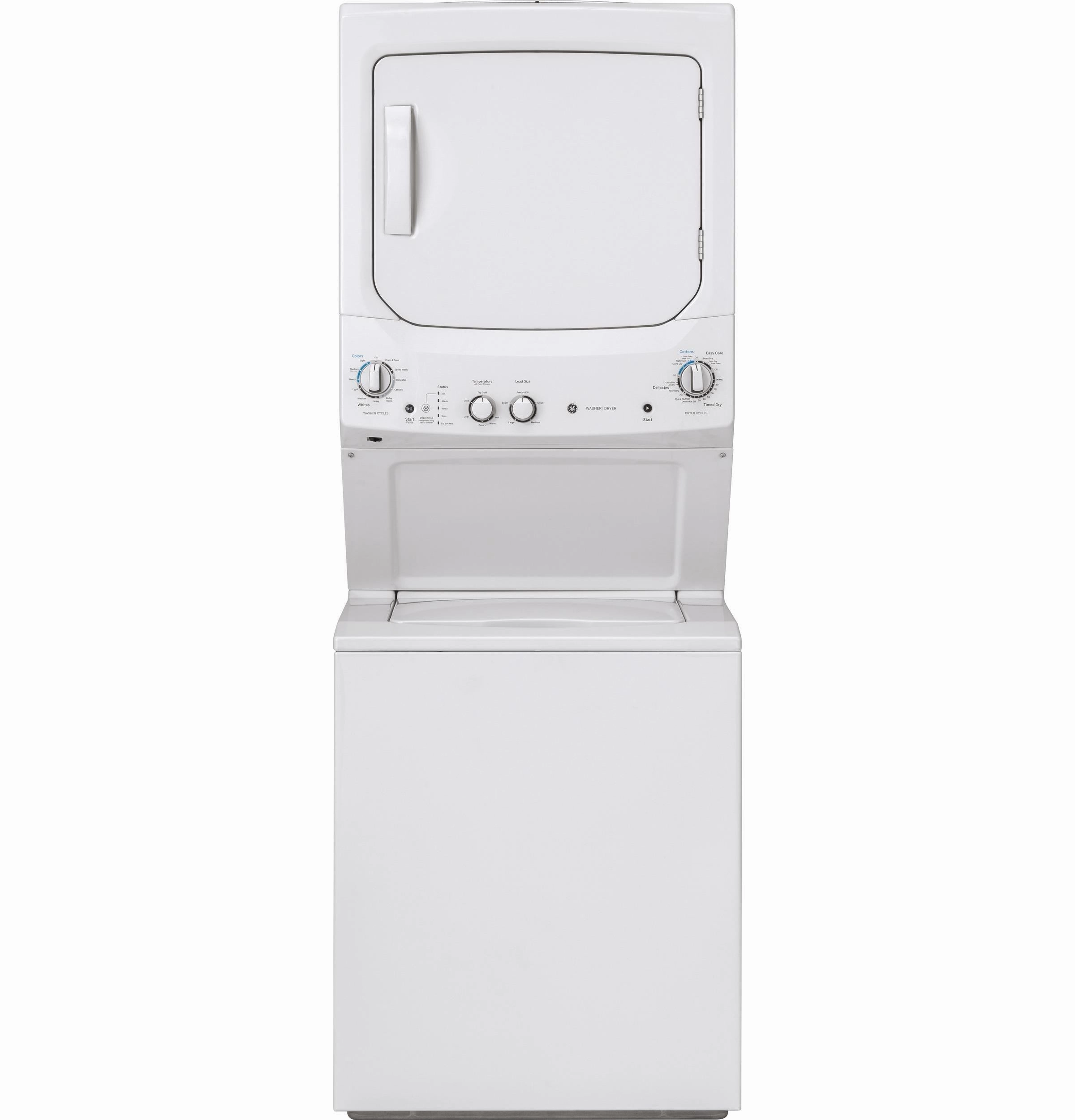 GE Unitized Spacemaker(R) 3.8 cu. ft. Capacity Washer with Stainless Steel Basket and 5.9 cu. ft. Capacity Gas Dryer - (GUD27GSSMWW)