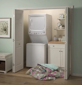 GE Unitized Spacemaker(R) 3.8 cu. ft. Capacity Washer with Stainless Steel Basket and 5.9 cu. ft. Capacity Long Vent Electric Dryer - (GUV27ESSMWW)
